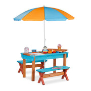Kindersitzgruppe Garten mit Sonnenschirm Hellbraun-Orange-Türkis von Relaxdays