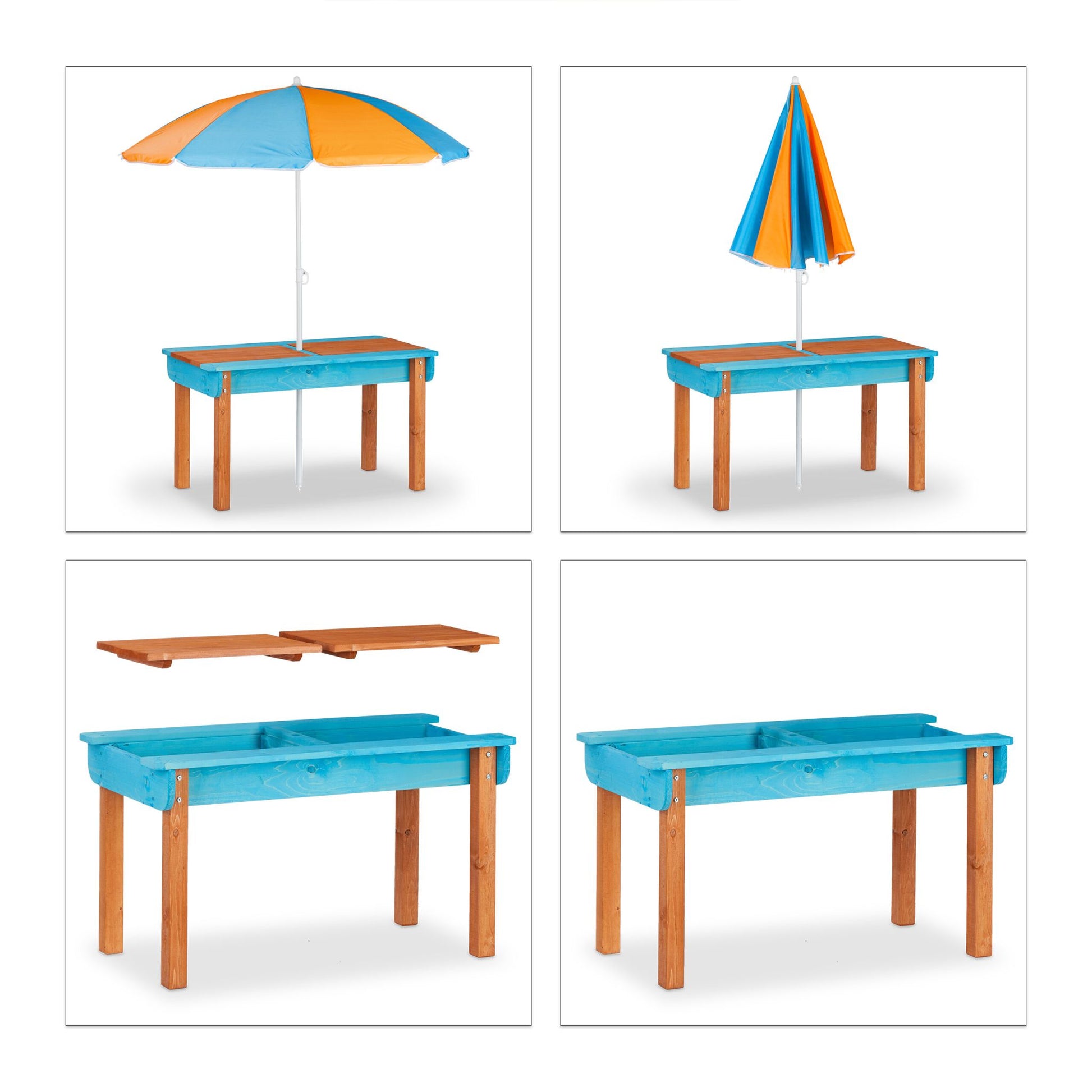 Kindersitzgruppe Garten mit Sonnenschirm Hellbraun-Orange-Türkis von Relaxdays