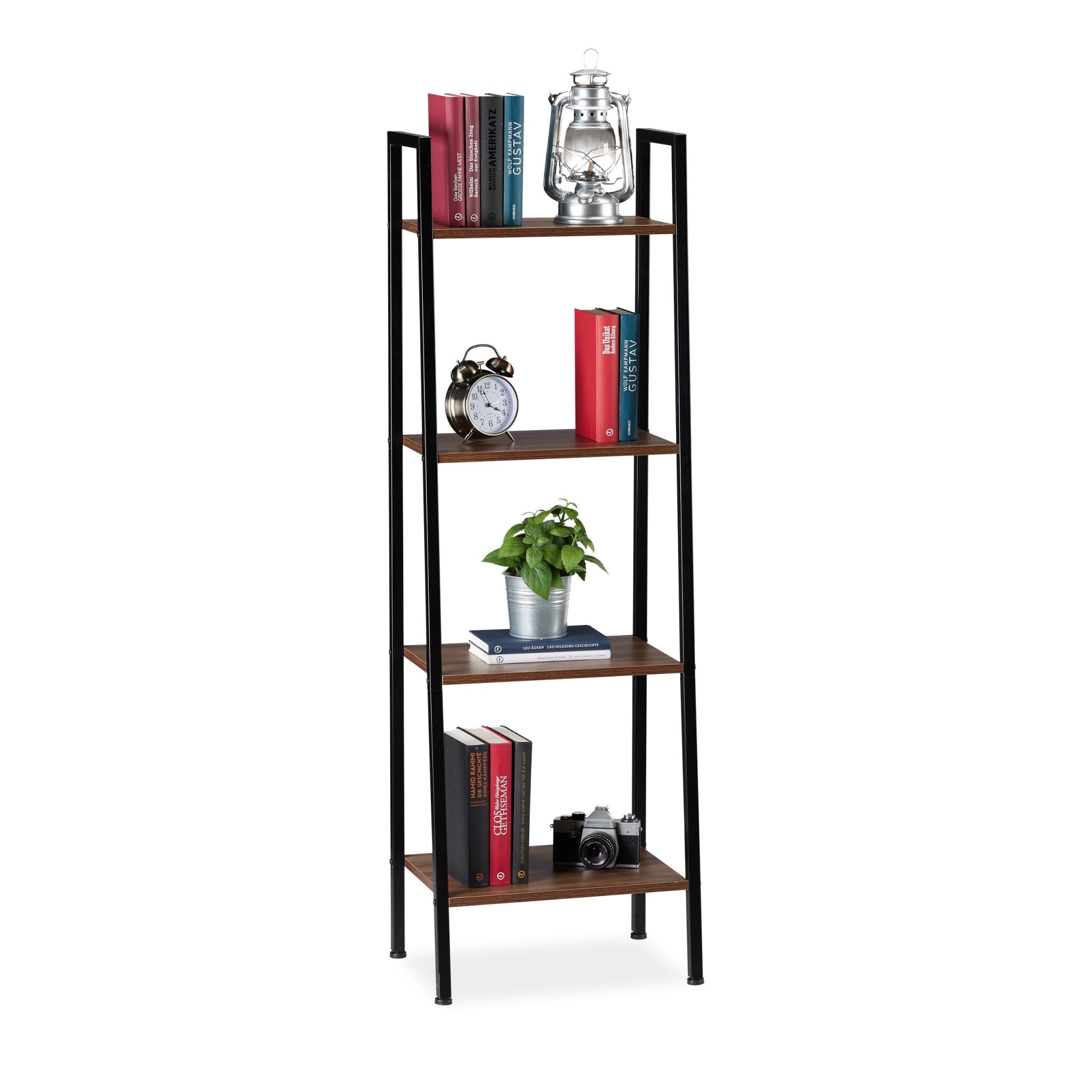Standregal mit 4 Ablagen Braun-Schwarz von Relaxdays