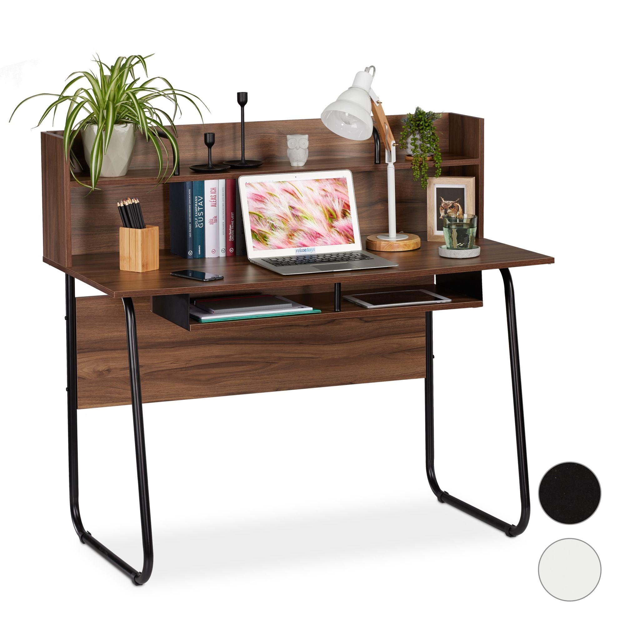 Schreibtisch mit Ablagefächern Braun-Schwarz von Relaxdays