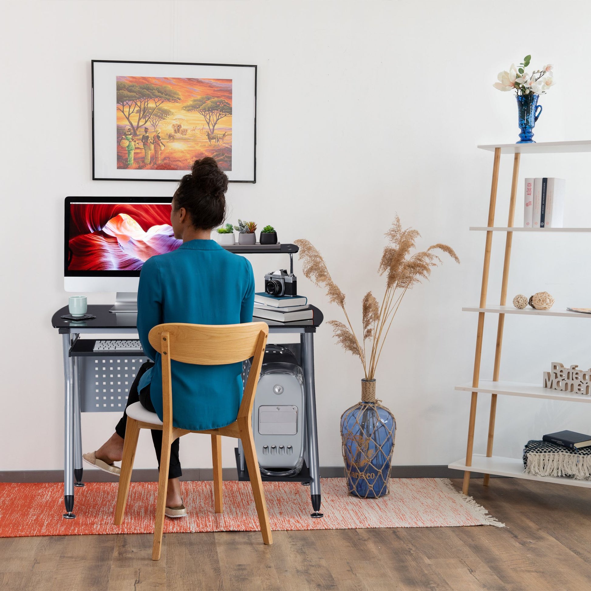 Moderner Computertisch mit Glasplatte Schwarz-Silber von Relaxdays