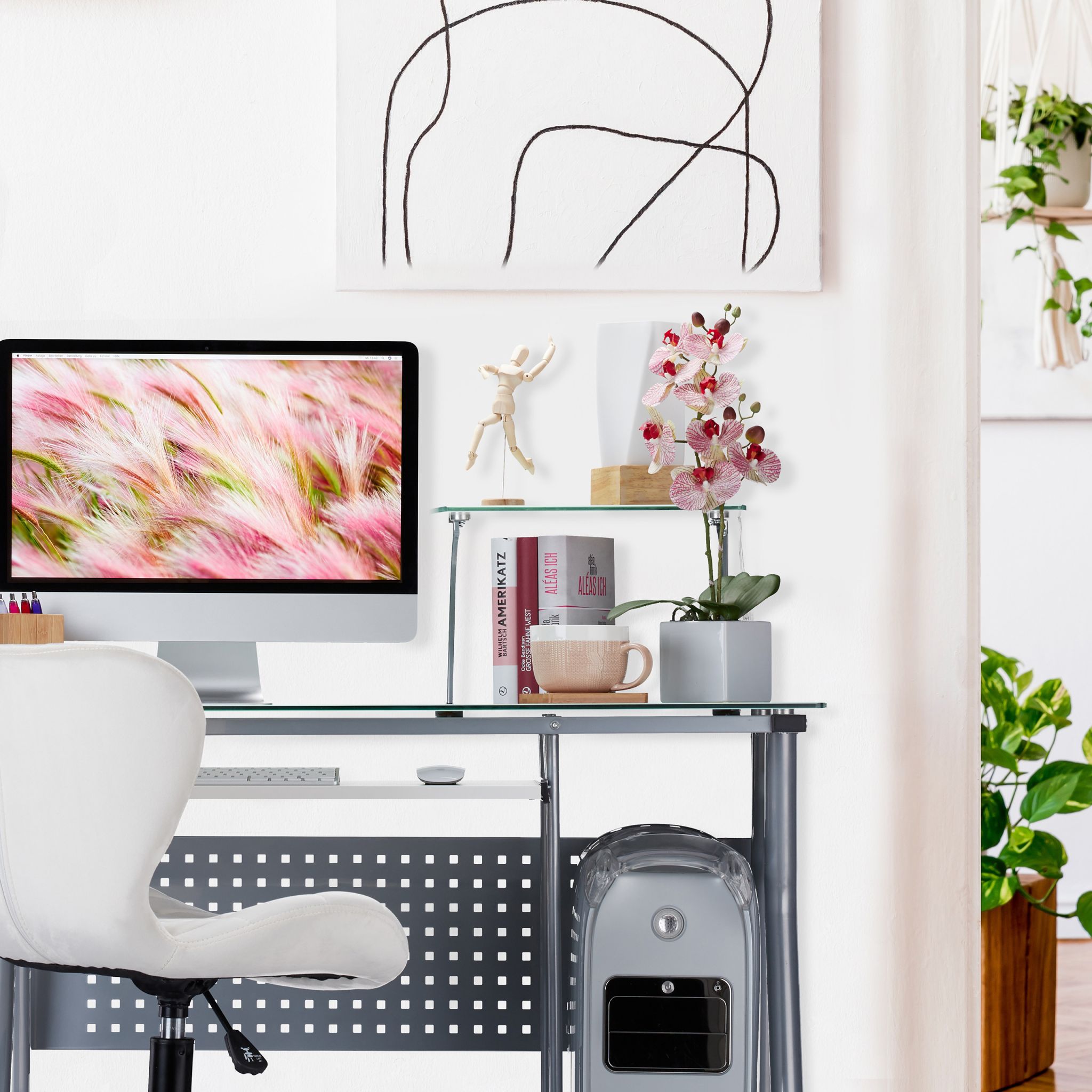 Moderner Computertisch mit Glasplatte Schwarz-Silber von Relaxdays