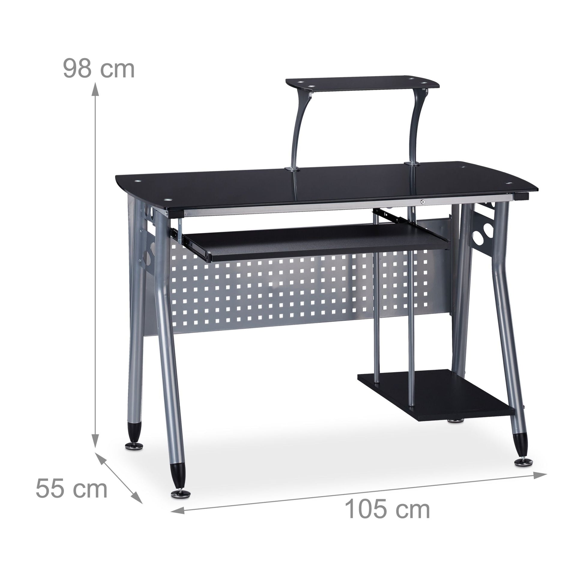 Moderner Computertisch mit Glasplatte Schwarz-Silber von Relaxdays