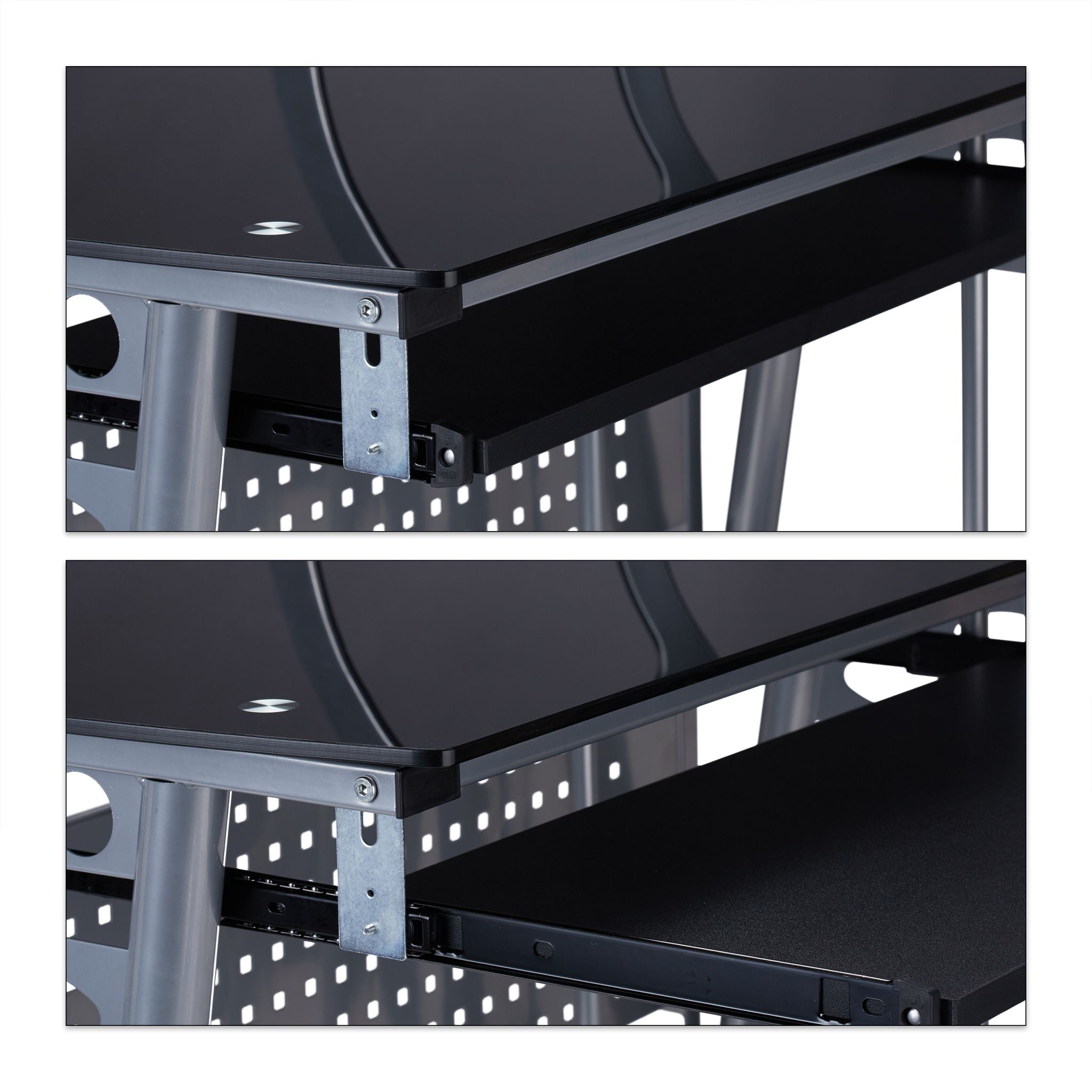 Moderner Computertisch mit Glasplatte Schwarz-Silber von Relaxdays