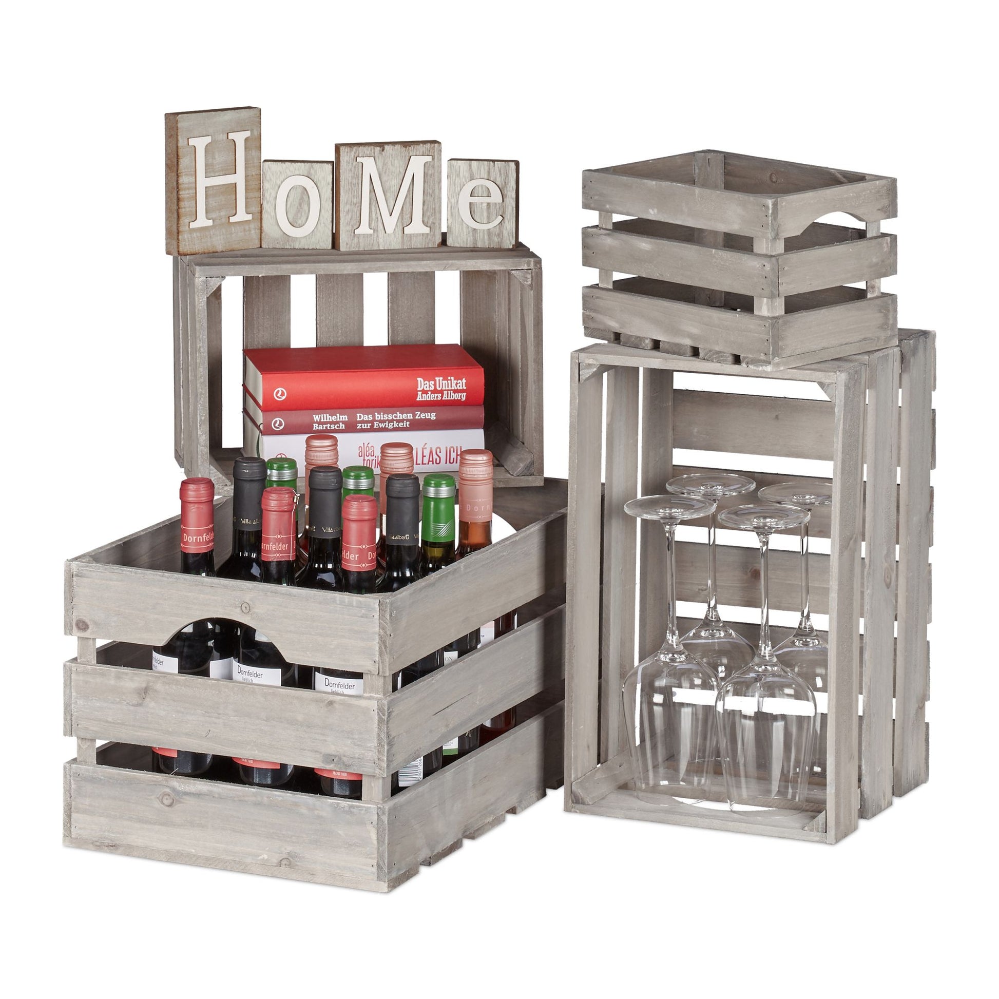 Shabby Holzkiste 4er-Set Grau von Relaxdays
