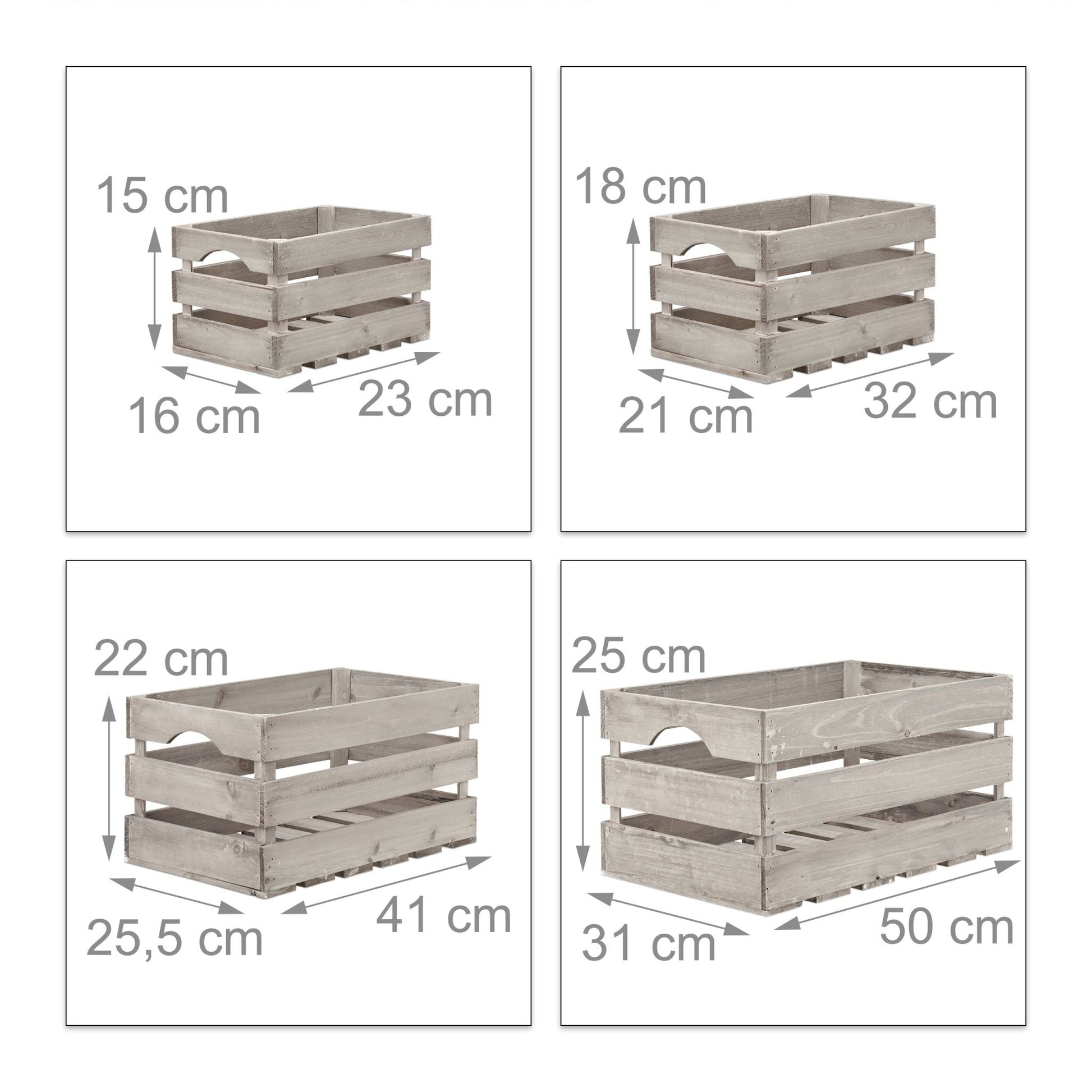 Shabby Holzkiste 4er-Set Grau von Relaxdays
