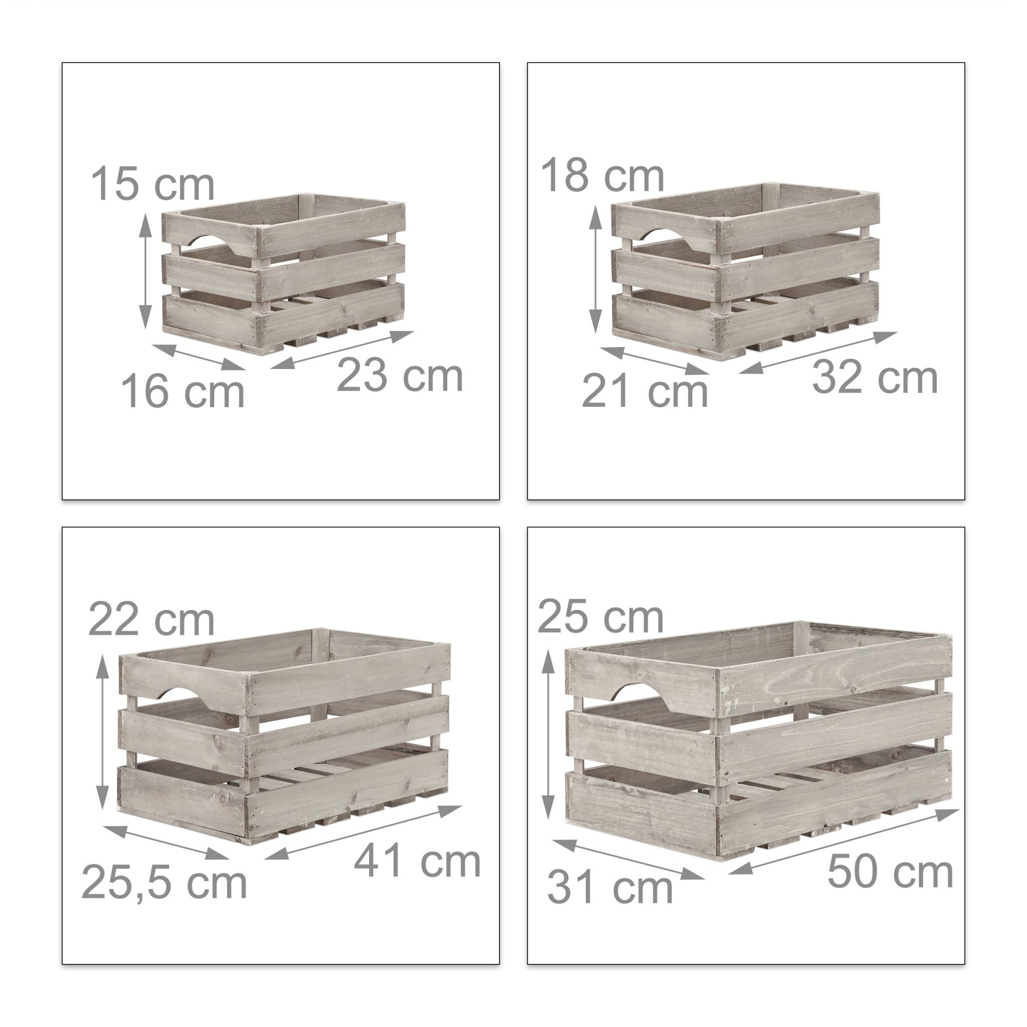 Shabby Holzkiste 4er-Set Grau von Relaxdays