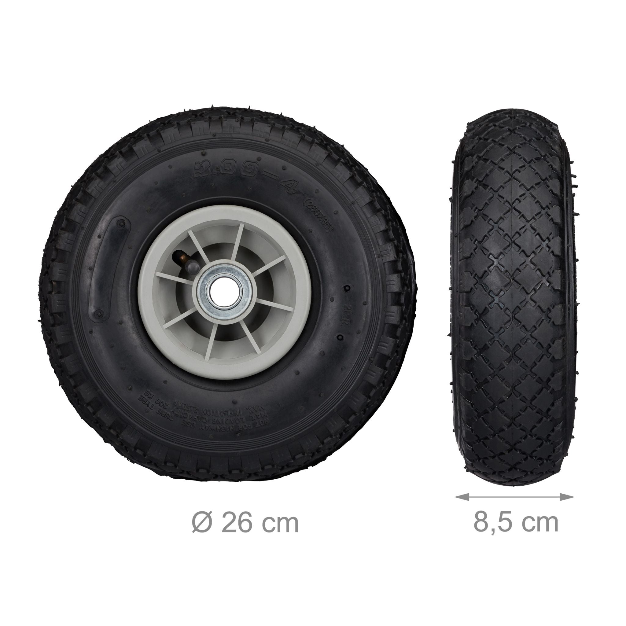 Sackkarrenrad 3.00-4 luftbereift 2er-Set Schwarz-Grau von Relaxdays