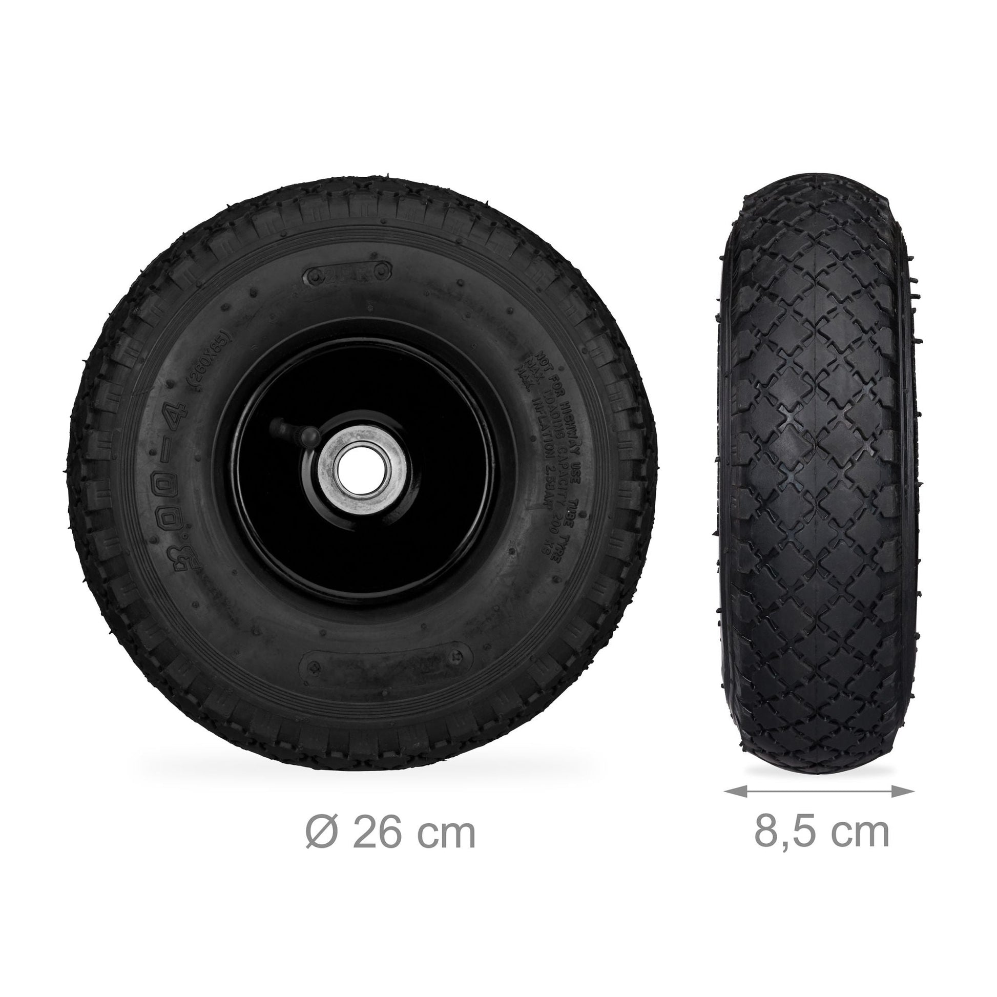 Sackkarrenrad luftbereift 3.00-4 2er-Set Schwarz von Relaxdays
