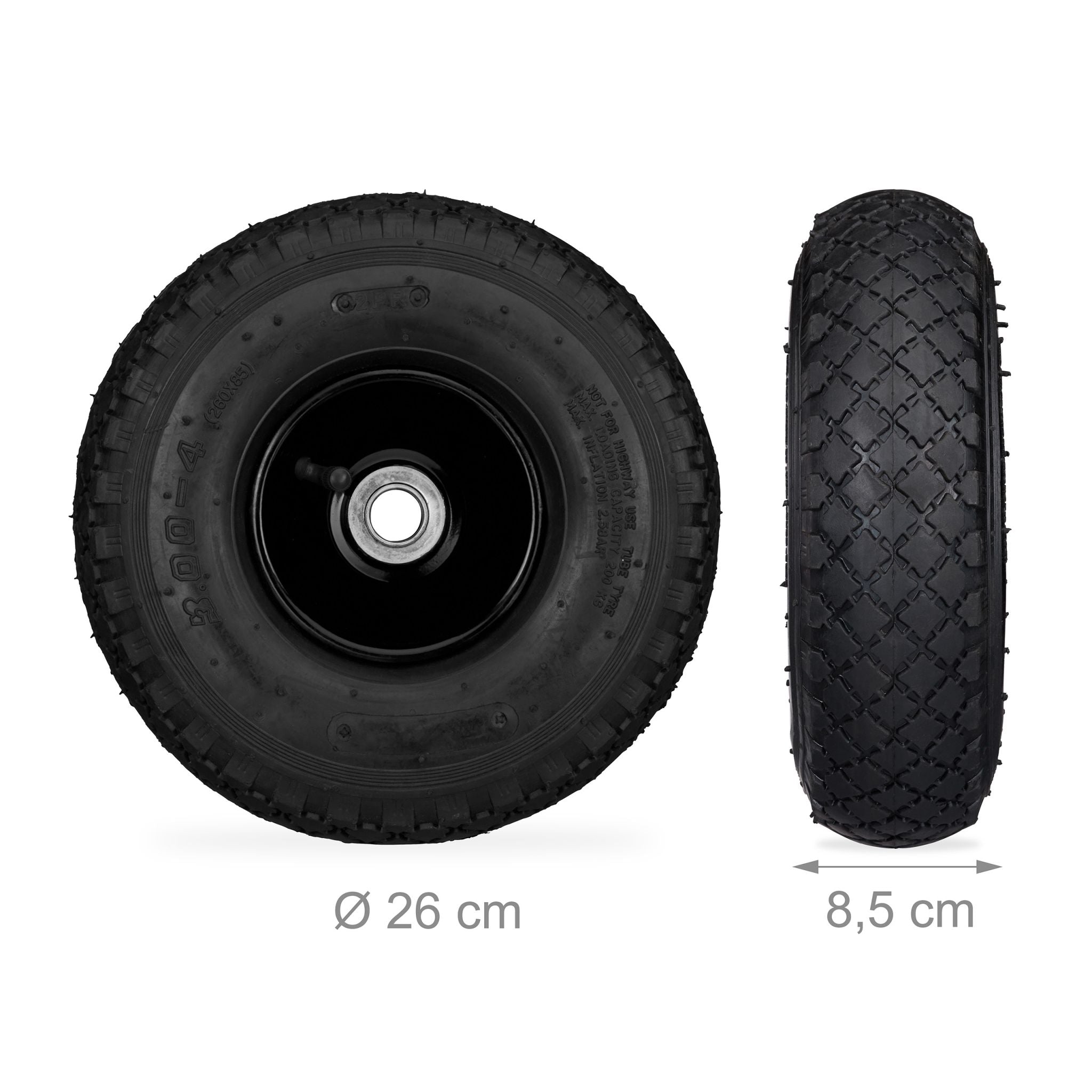 Sackkarrenrad luftbereift 3.00-4 2er-Set Schwarz von Relaxdays