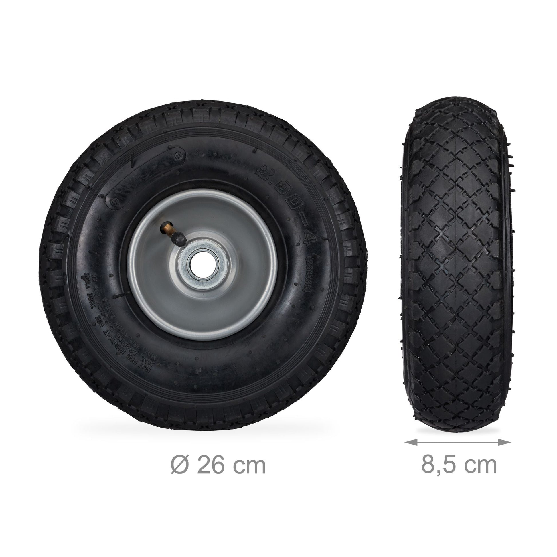 Sackkarrenrad luftbereift 3.00-4 2er-Set Schwarz-Grau von Relaxdays