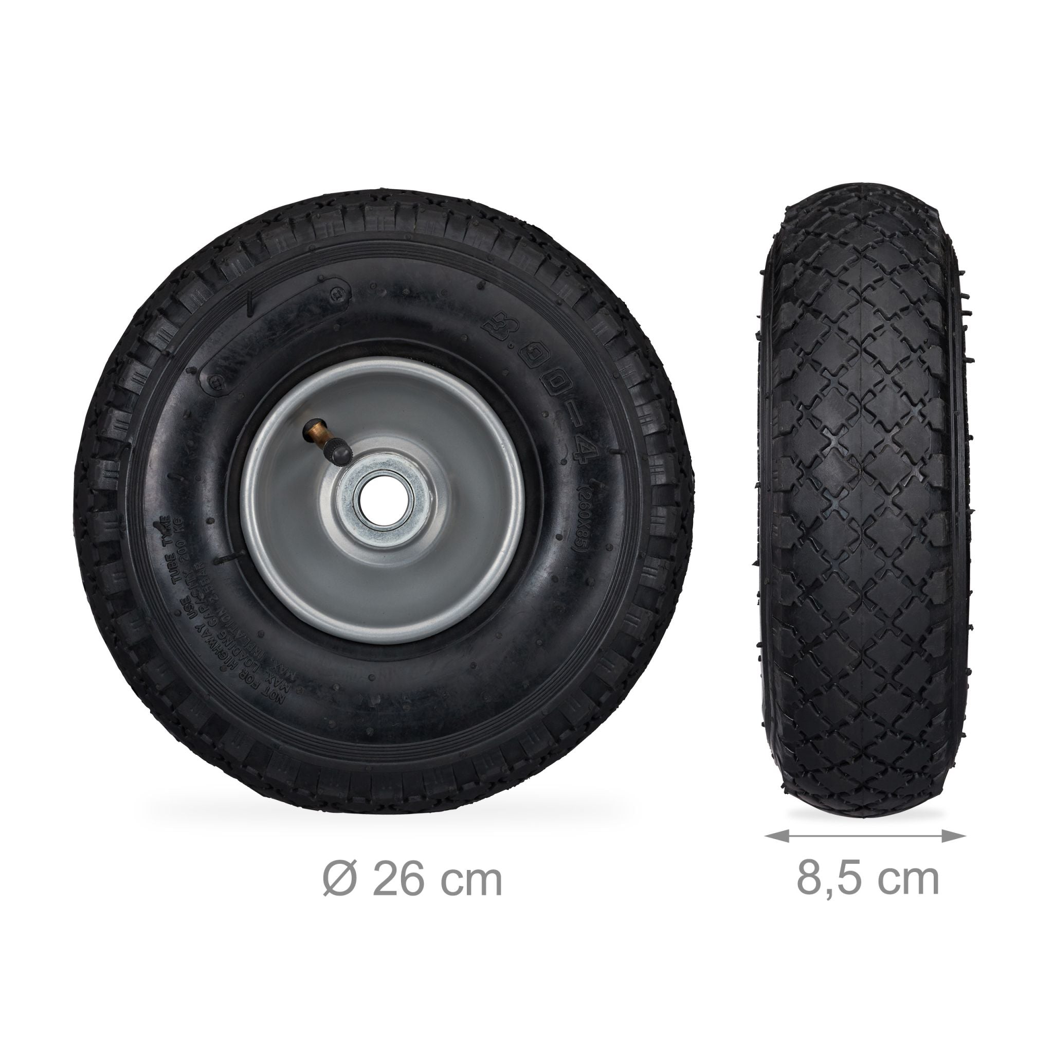 Sackkarrenrad luftbereift 3.00-4 2er-Set Schwarz-Grau von Relaxdays
