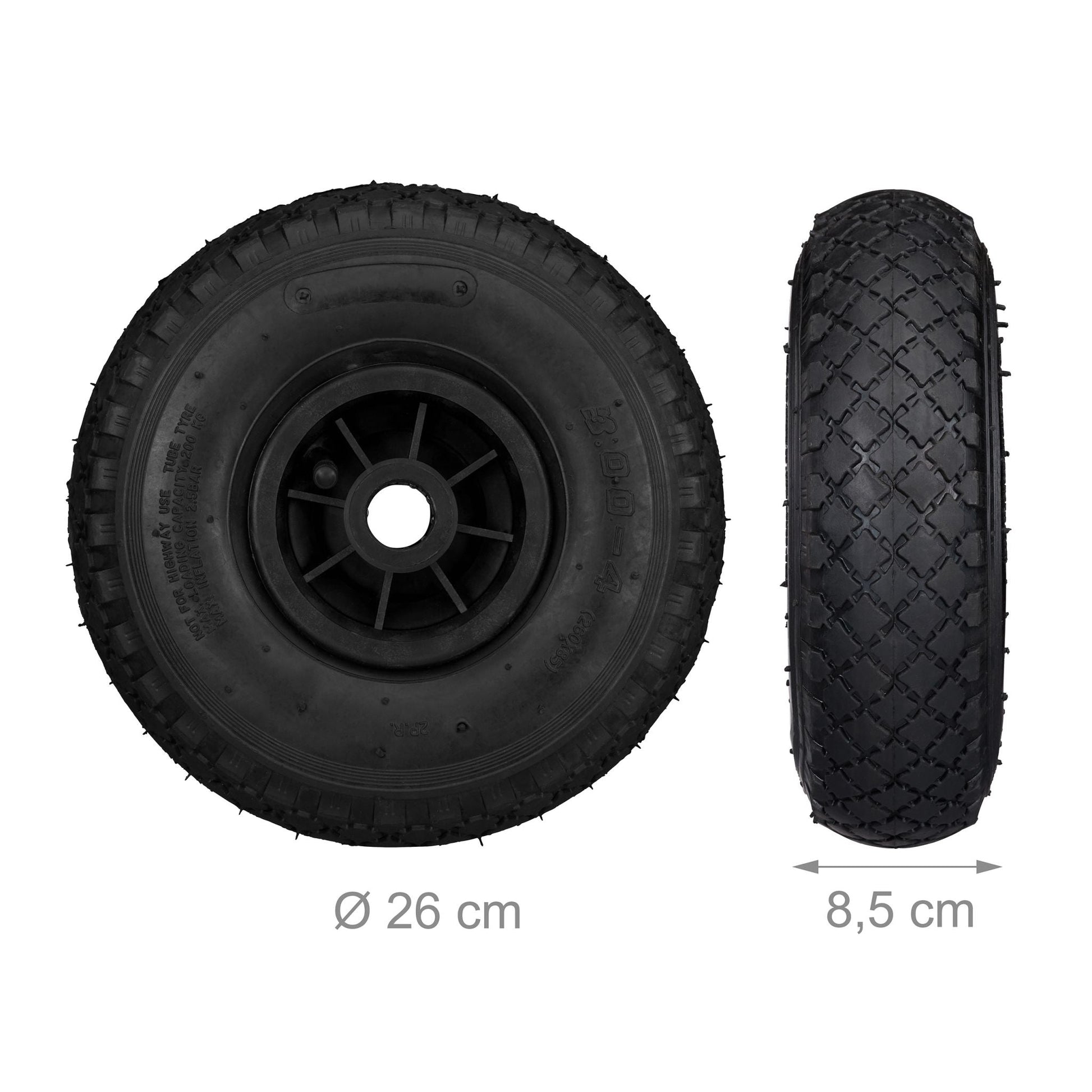 Sackkarrenrad 3.00-4 luftbereift 2er-Set Schwarz von Relaxdays