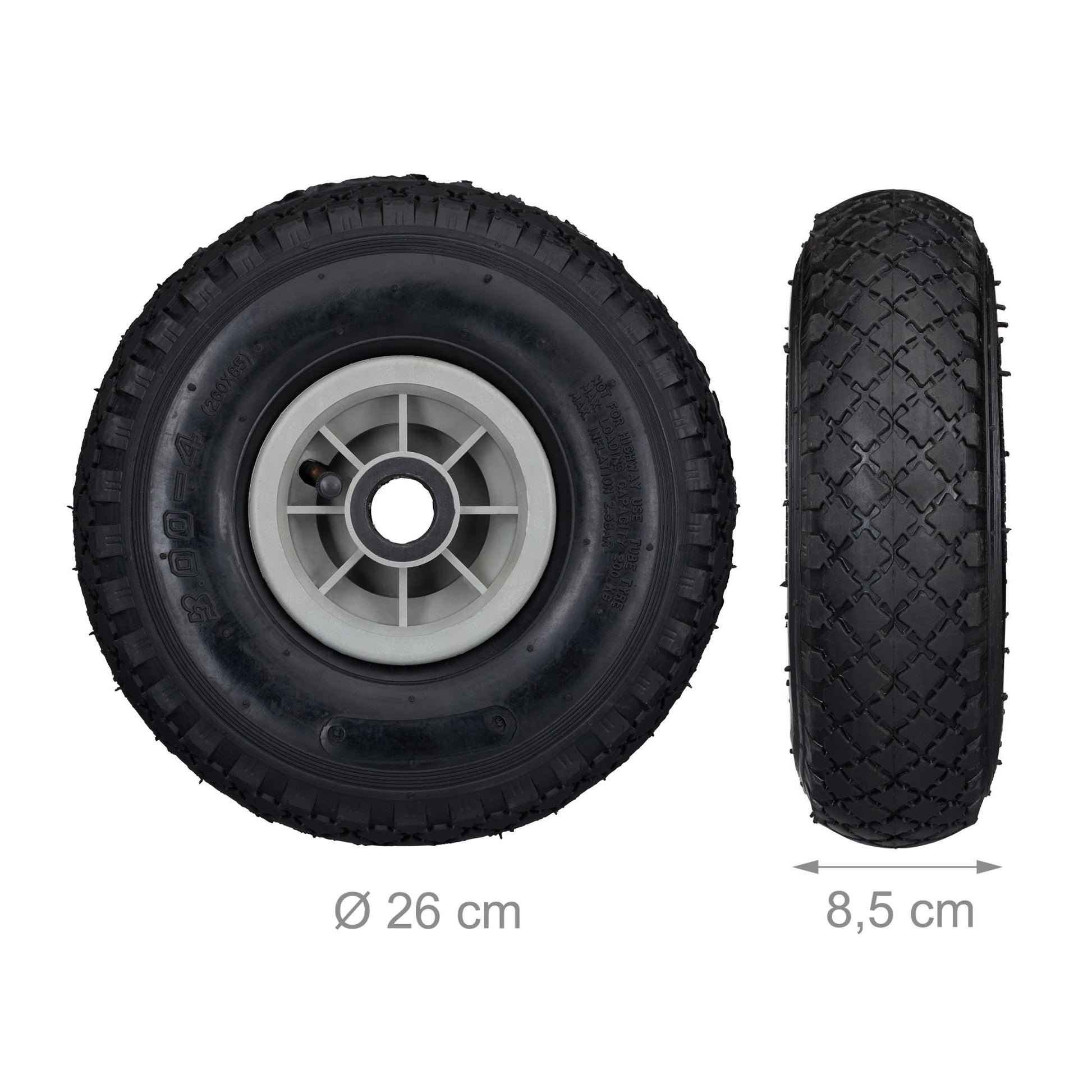 Sackkarrenrad 3.00-4 luftbereift 2er-Set Schwarz-Grau von Relaxdays
