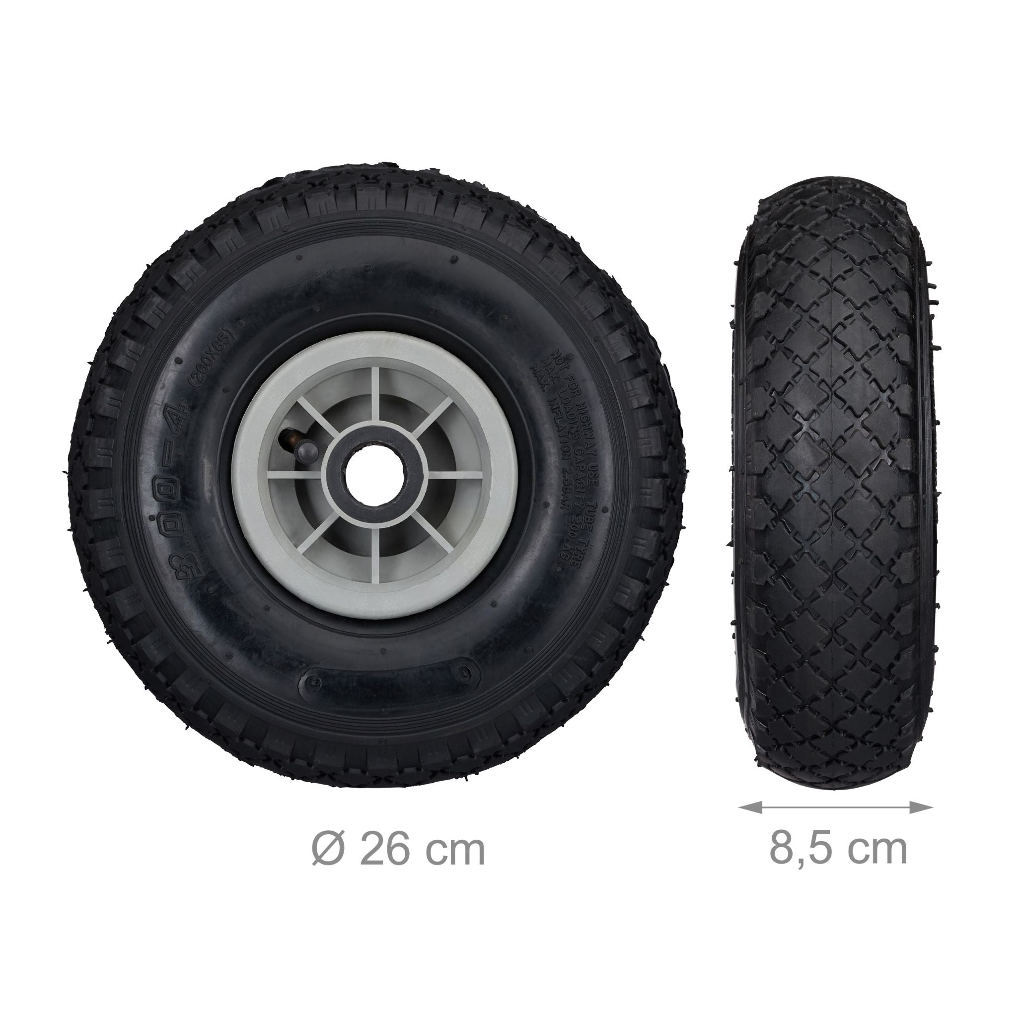Sackkarrenrad 3.00-4 luftbereift 2er-Set Schwarz-Grau von Relaxdays