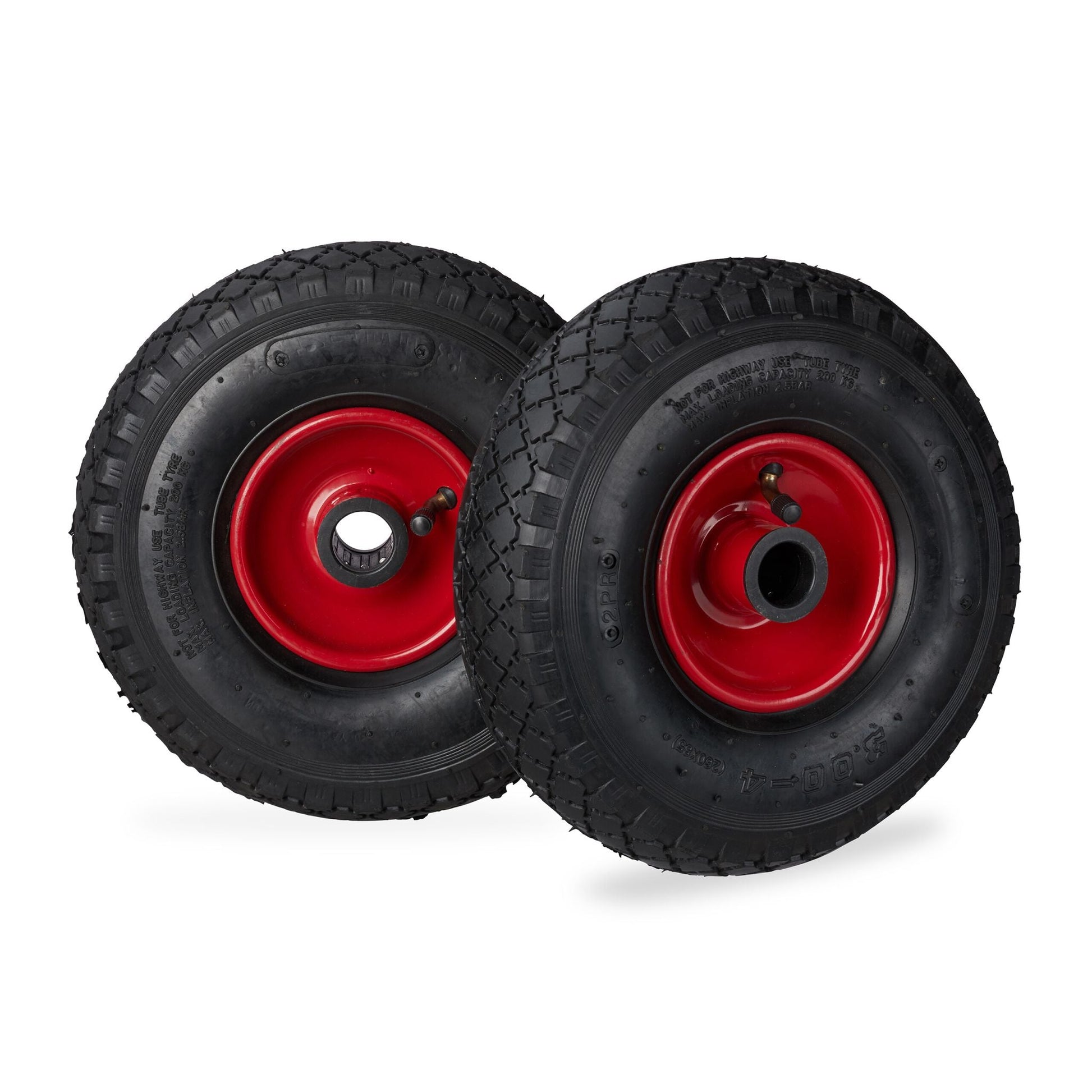 Sackkarrenrad 3.00-4 luftbereift 2er-Set Stahlfelge Rot-Schwarz von Relaxdays