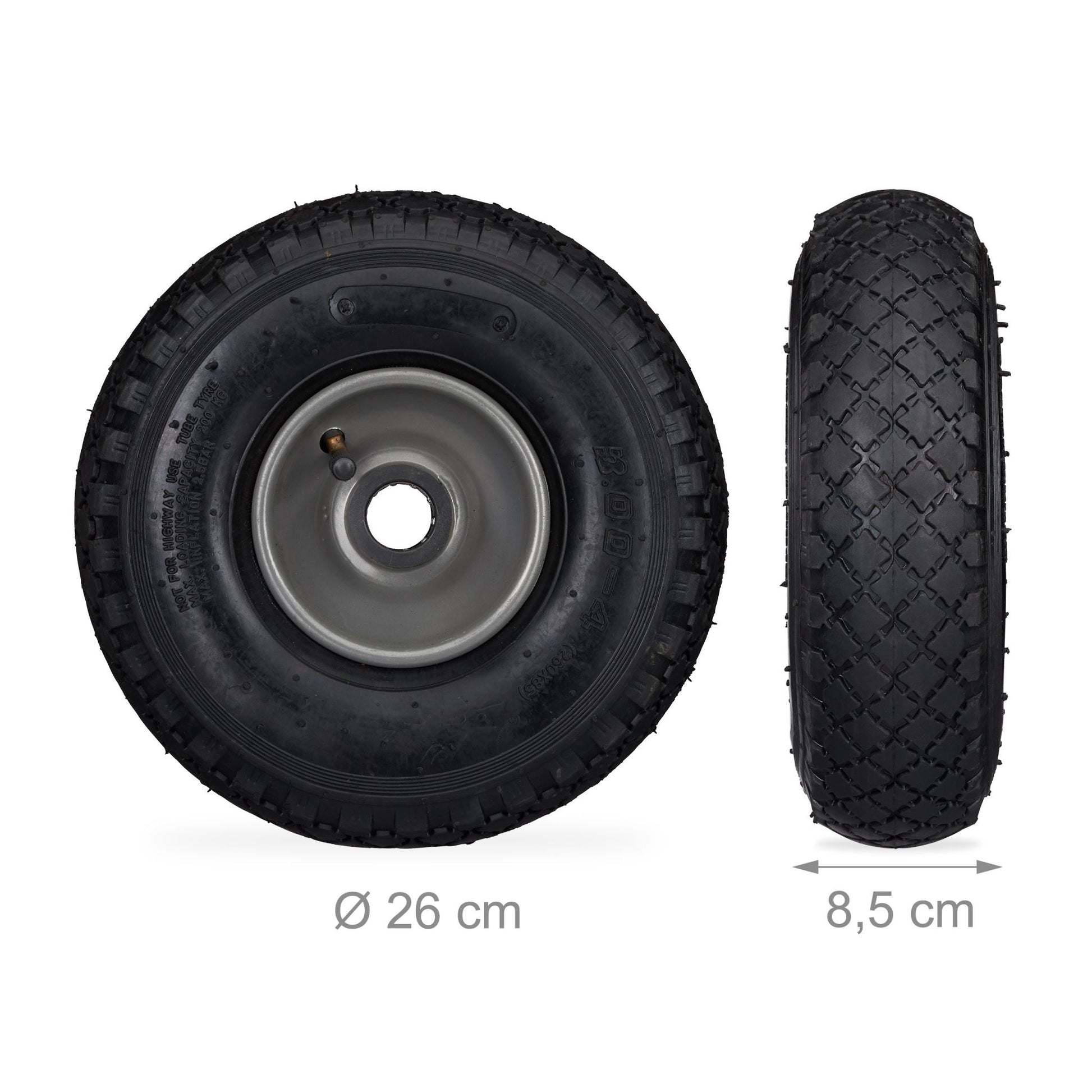 Sackkarrenrad 3.00-4 luftbereift 2er-Set Stahlfelge Schwarz-Grau von Relaxdays