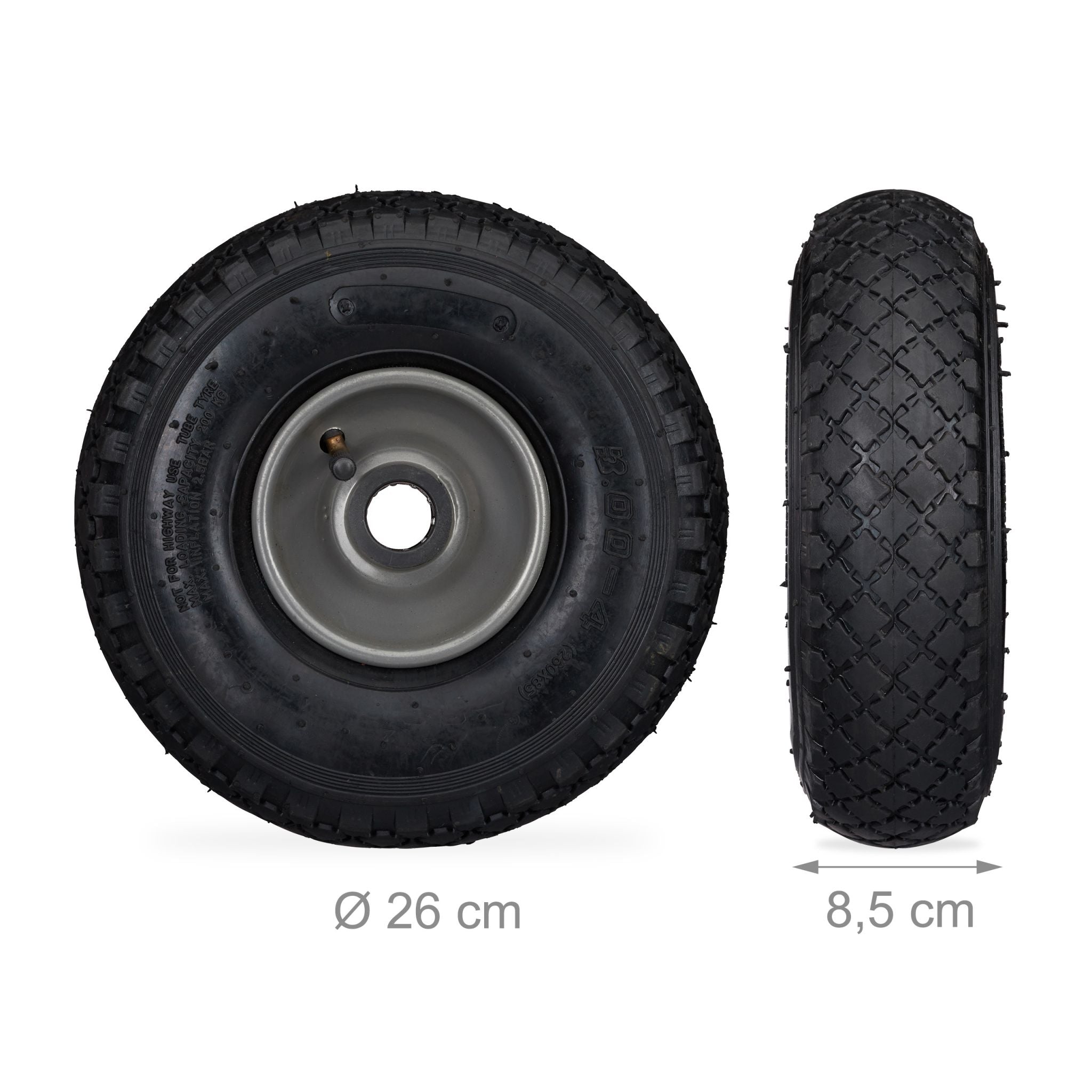 Sackkarrenrad 3.00-4 luftbereift 2er-Set Stahlfelge Schwarz-Grau von Relaxdays