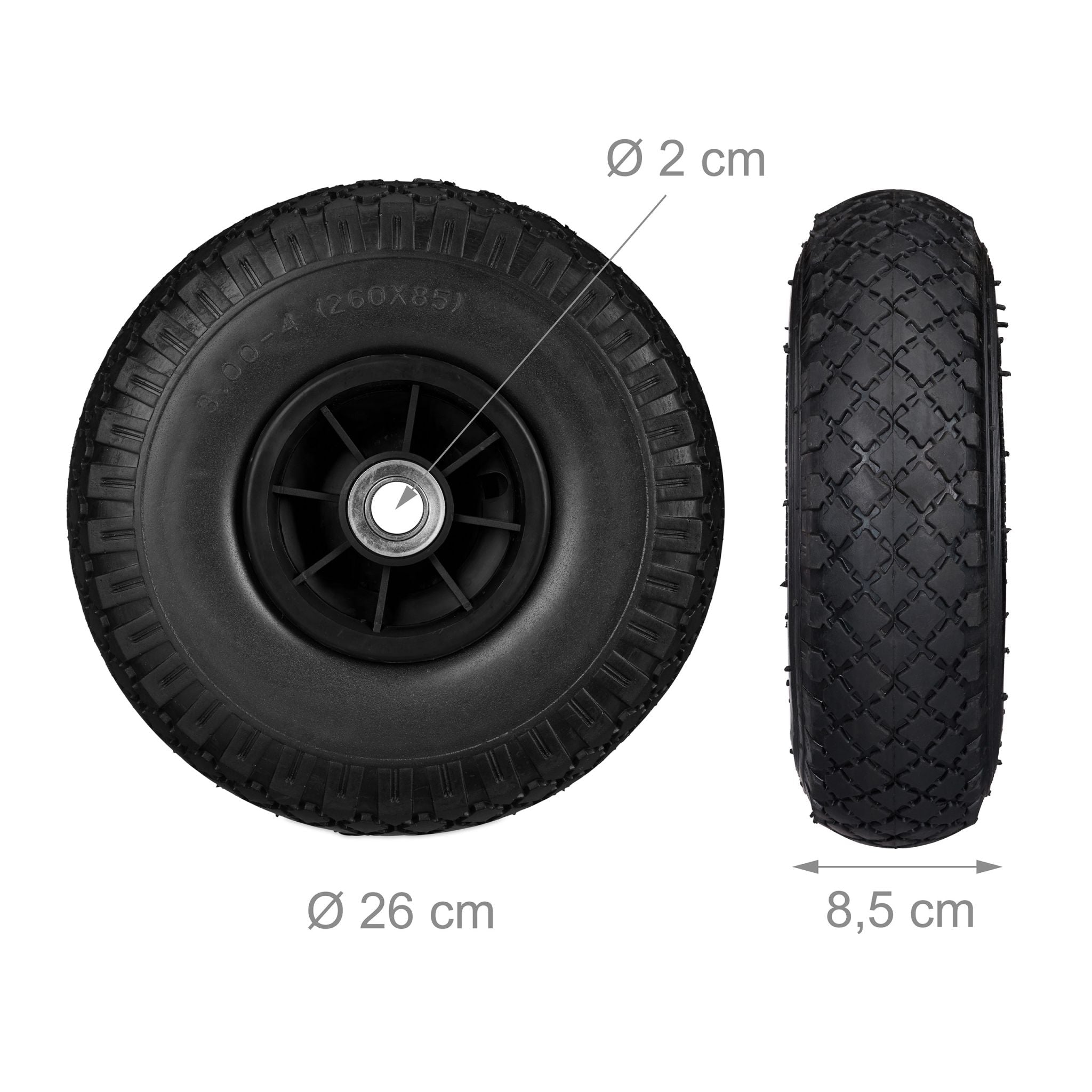 Sackkarrenrad PU 3.00-4 2er-Set Schwarz von Relaxdays