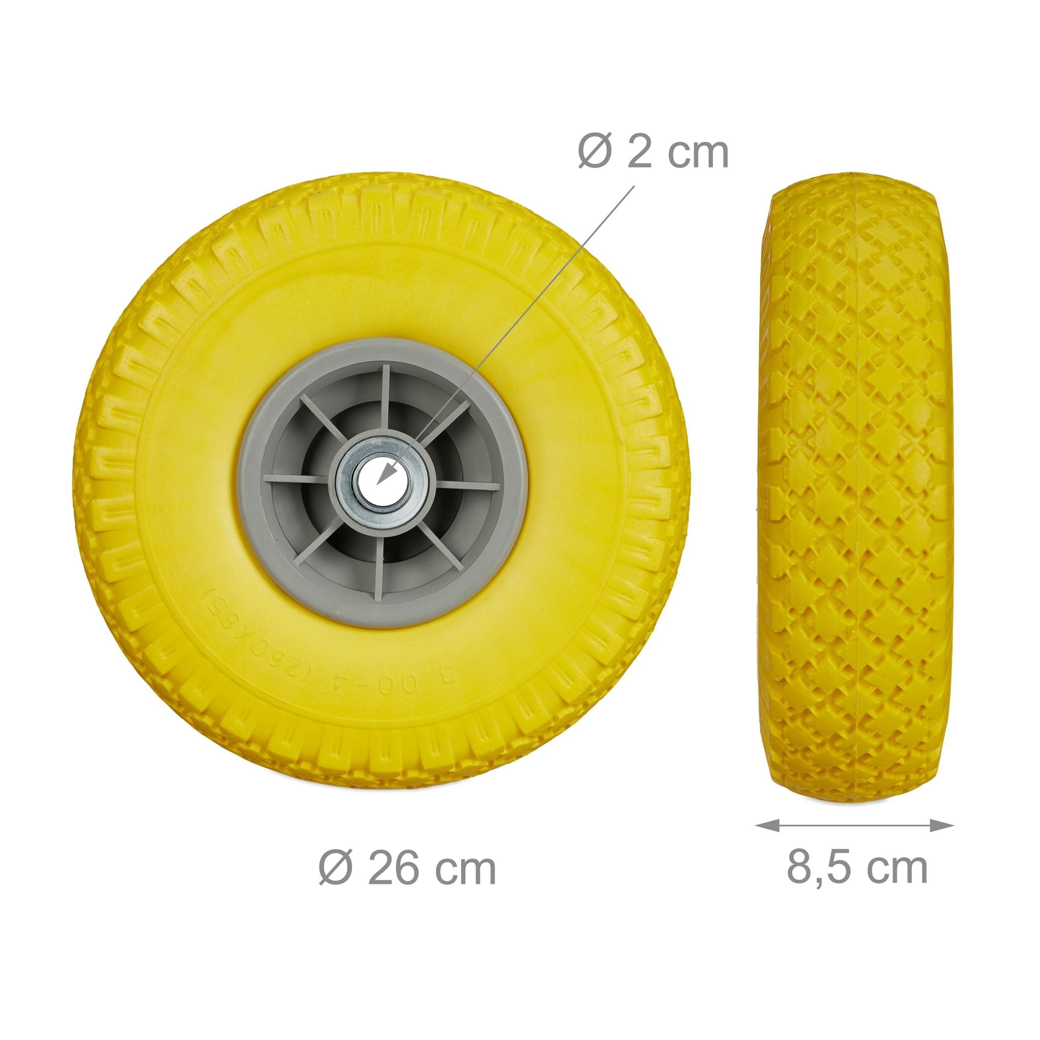 Sackkarrenrad PU 3.00-4 2er-Set Gelb-Grau von Relaxdays