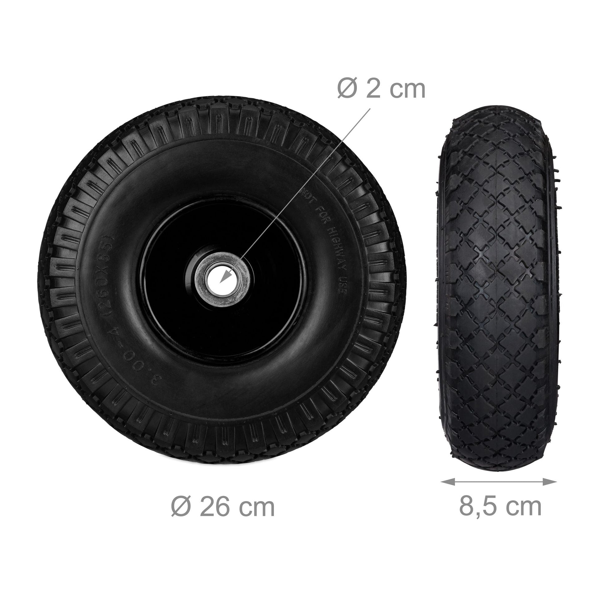 Sackkarrenrad mit Stahlfelge 2er-Set Schwarz von Relaxdays