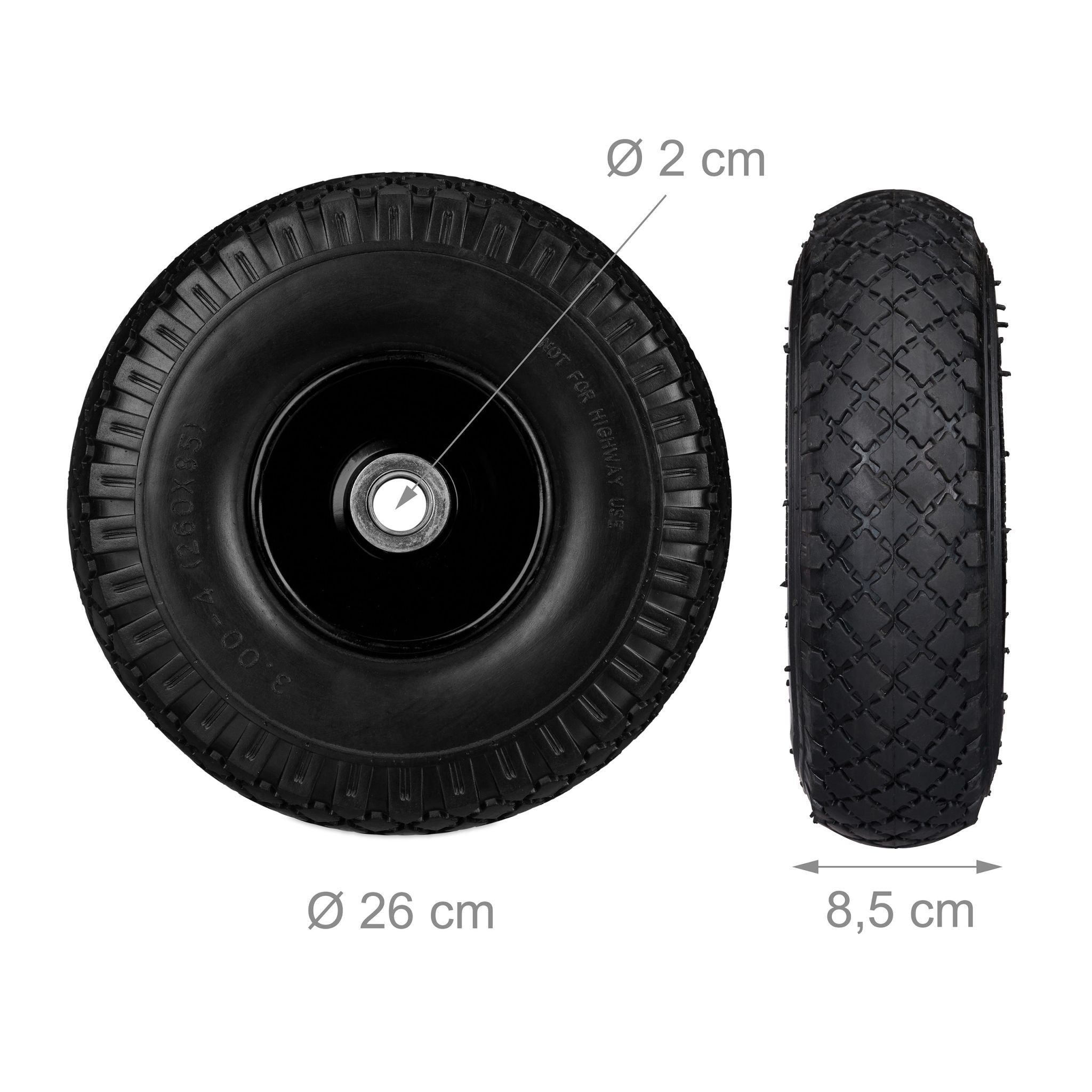 Sackkarrenrad mit Stahlfelge 2er-Set Schwarz von Relaxdays
