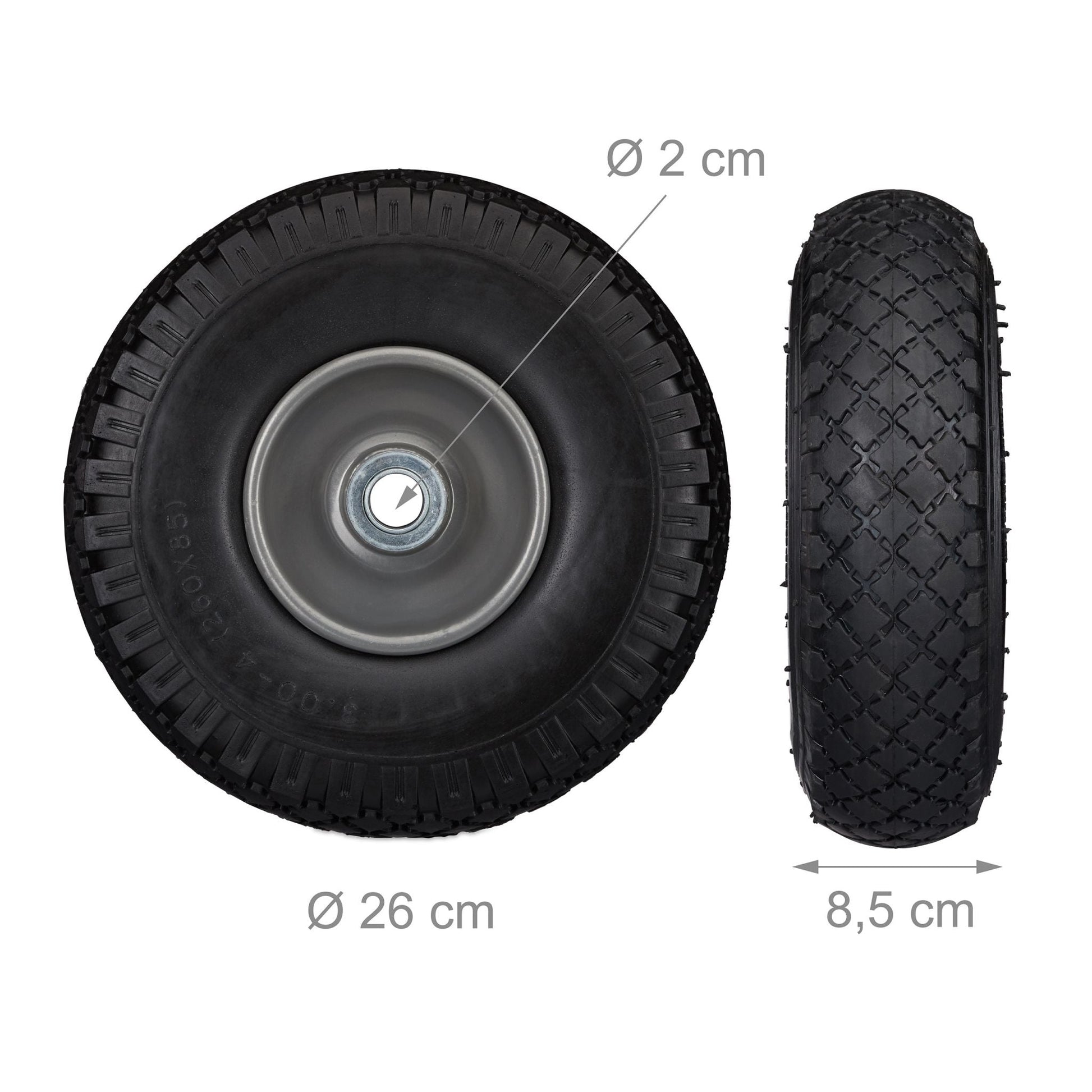 Sackkarrenrad mit Stahlfelge 2er-Set Schwarz-Grau von Relaxdays