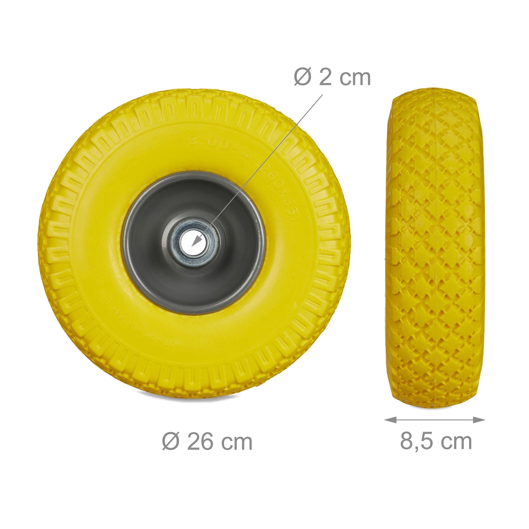 Sackkarrenrad mit Stahlfelge 2er-Set Gelb-Grau von Relaxdays