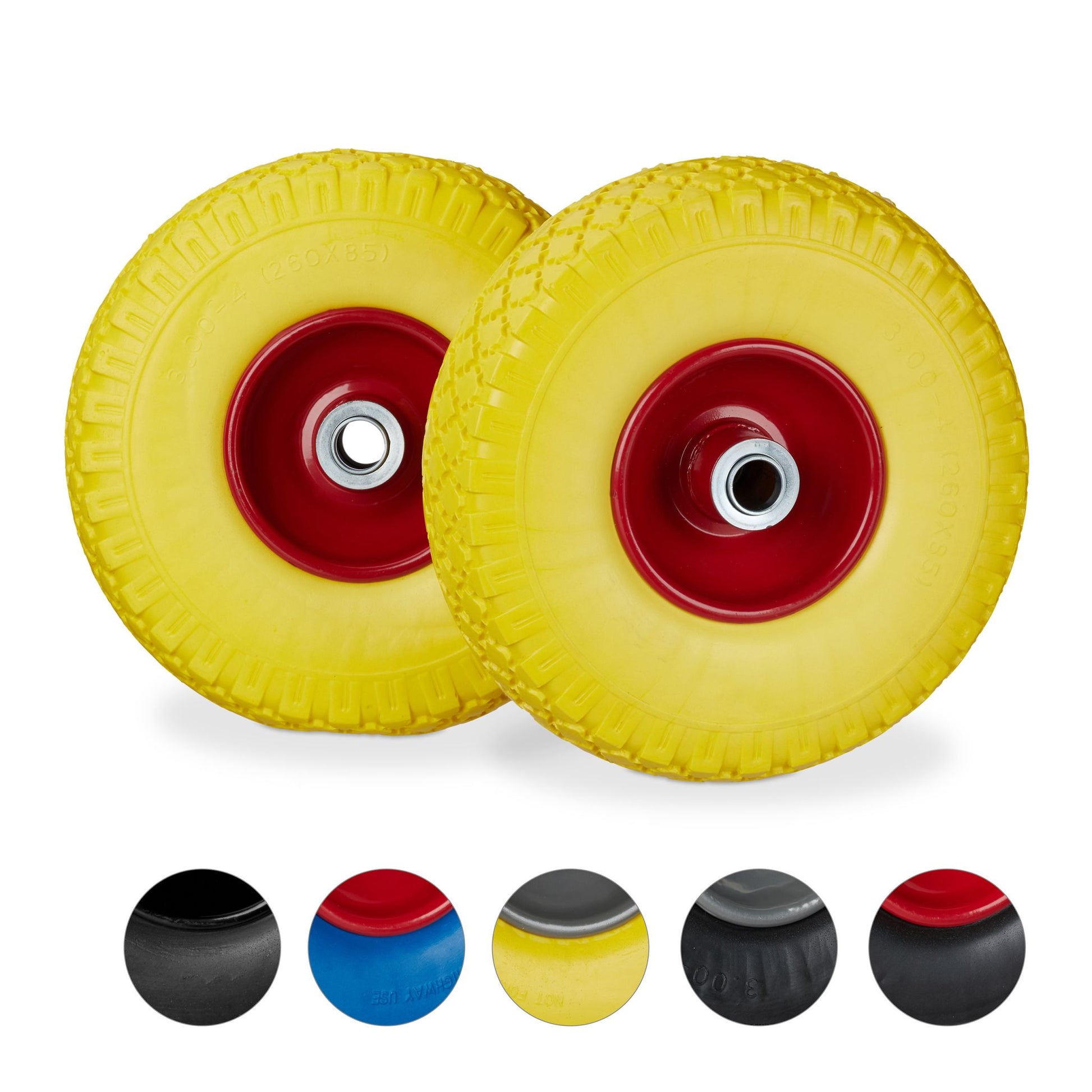 Sackkarrenrad mit Stahlfelge 2er-Set Gelb-Rot von Relaxdays