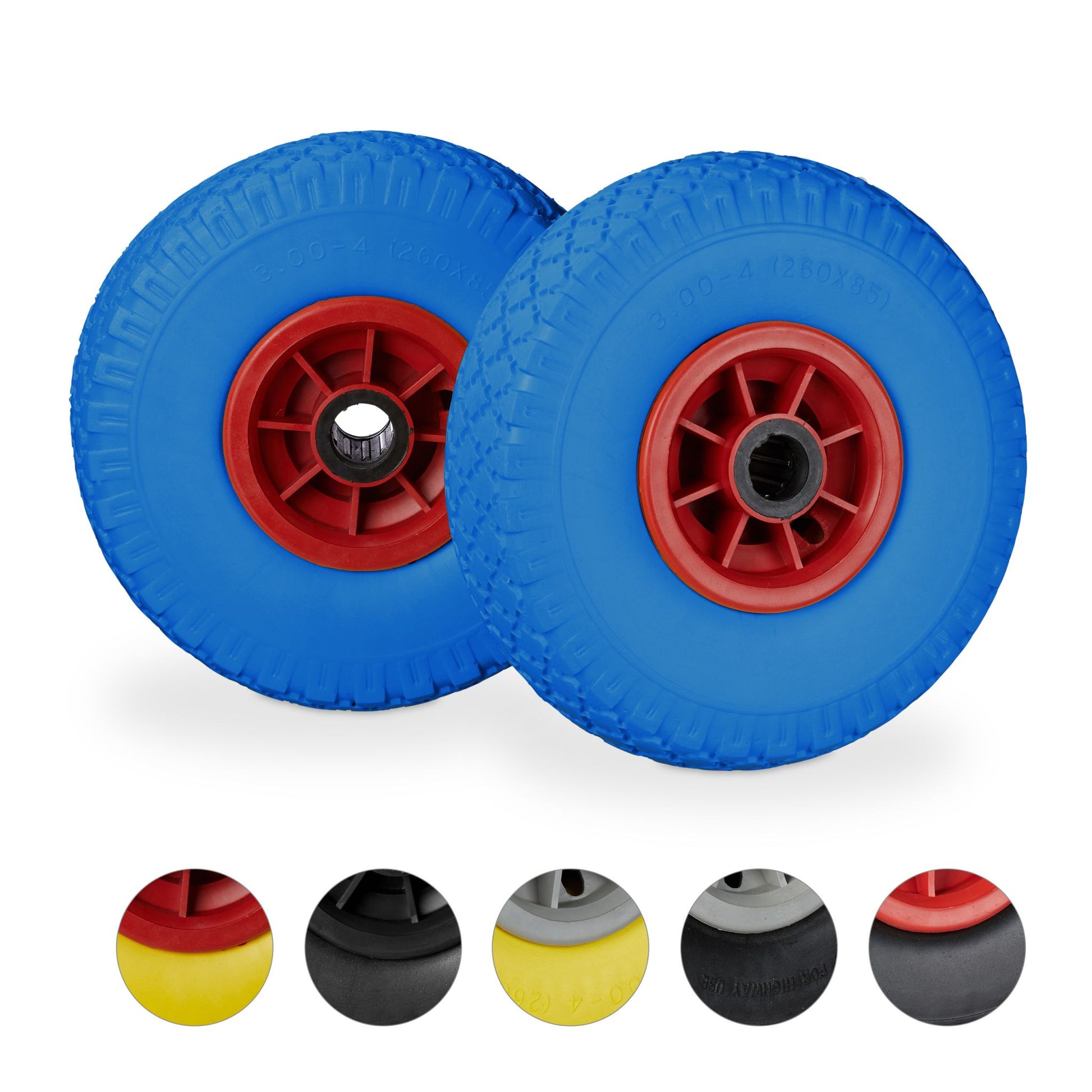 Sackkarrenrad mit Kunststofffelge 2er-Set Blau-Rot von Relaxdays