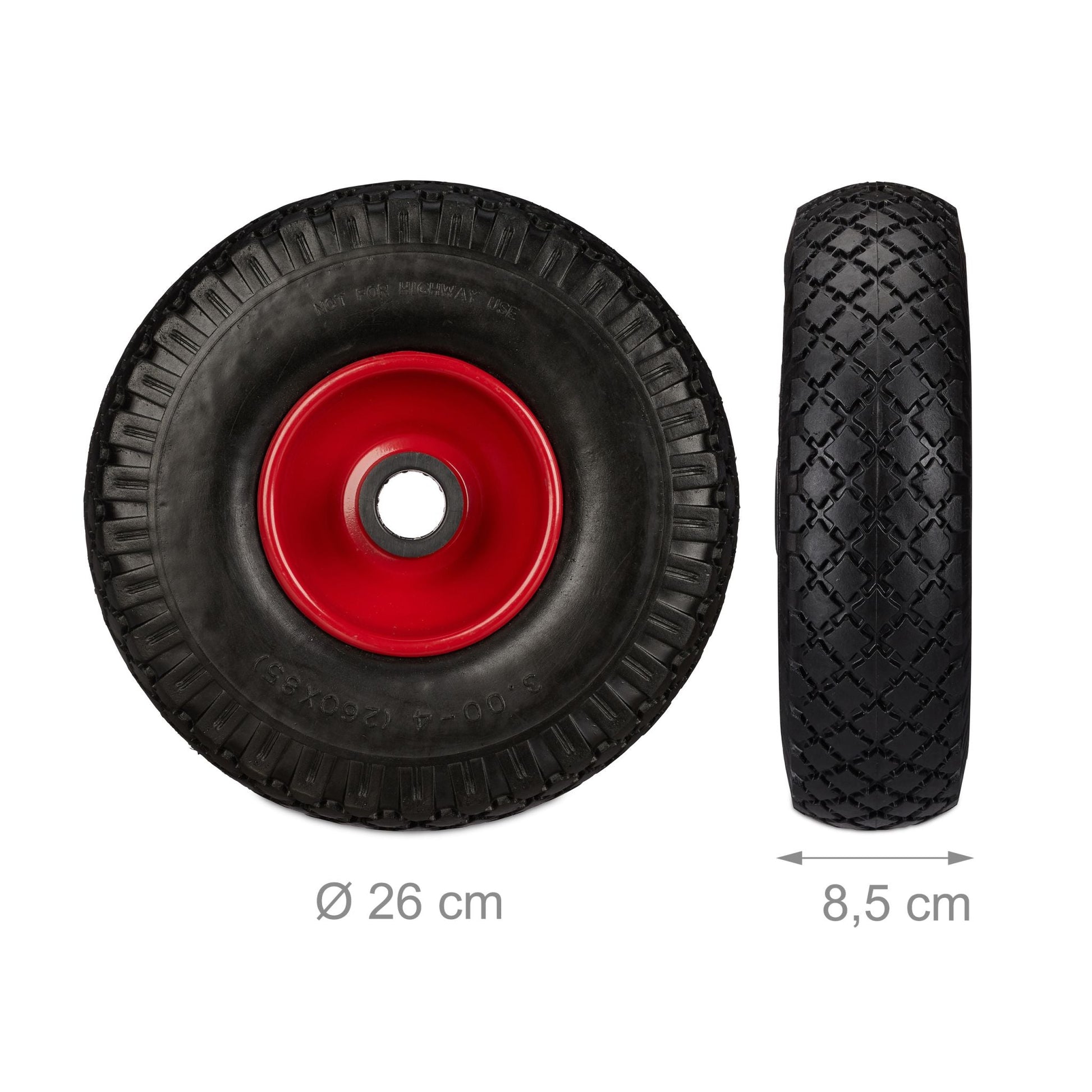 Sackkarrenrad Vollgummi 2er-Set Rot-Schwarz von Relaxdays