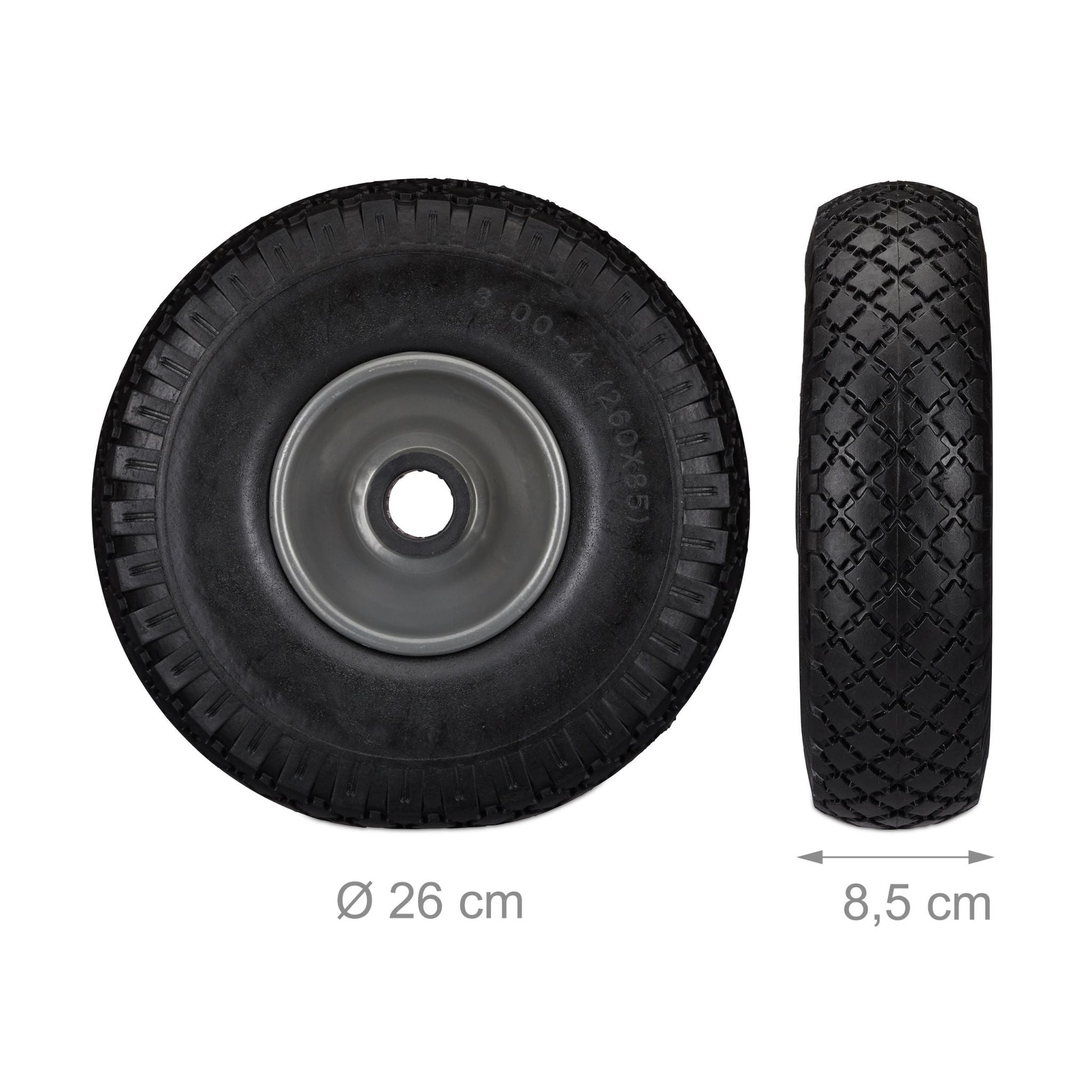 Sackkarrenrad Vollgummi 2er-Set Schwarz-Grau von Relaxdays