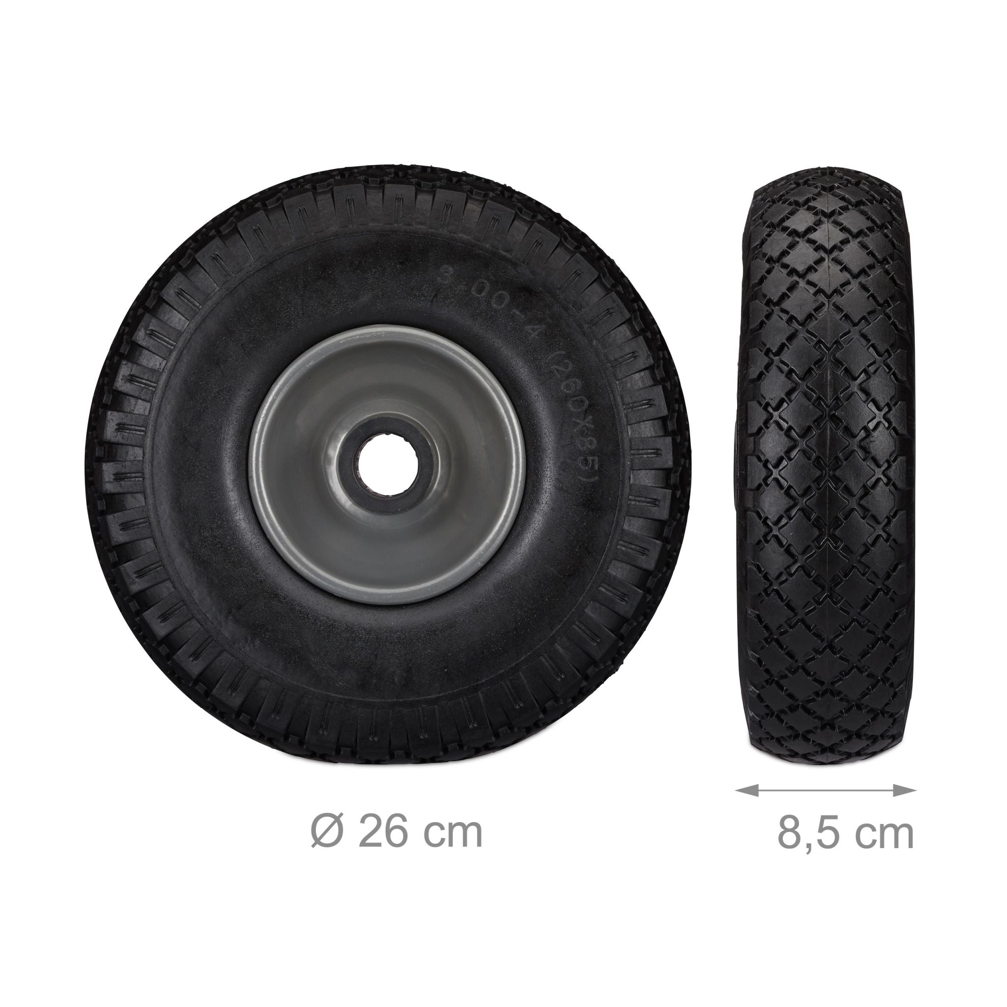 Sackkarrenrad Vollgummi 2er-Set Schwarz-Grau von Relaxdays