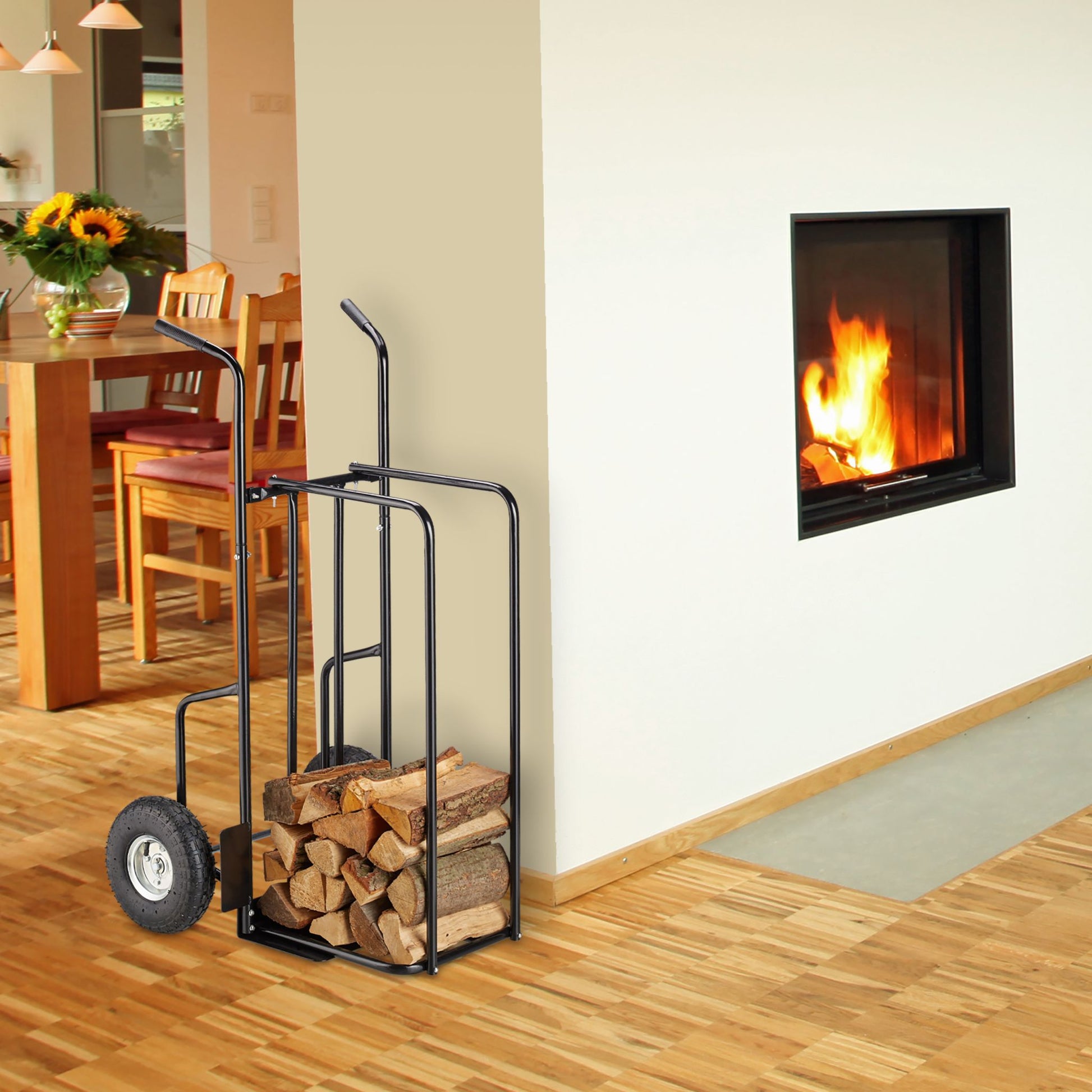 Kaminholzwagen XL Metall Schwarz-Silber von Relaxdays