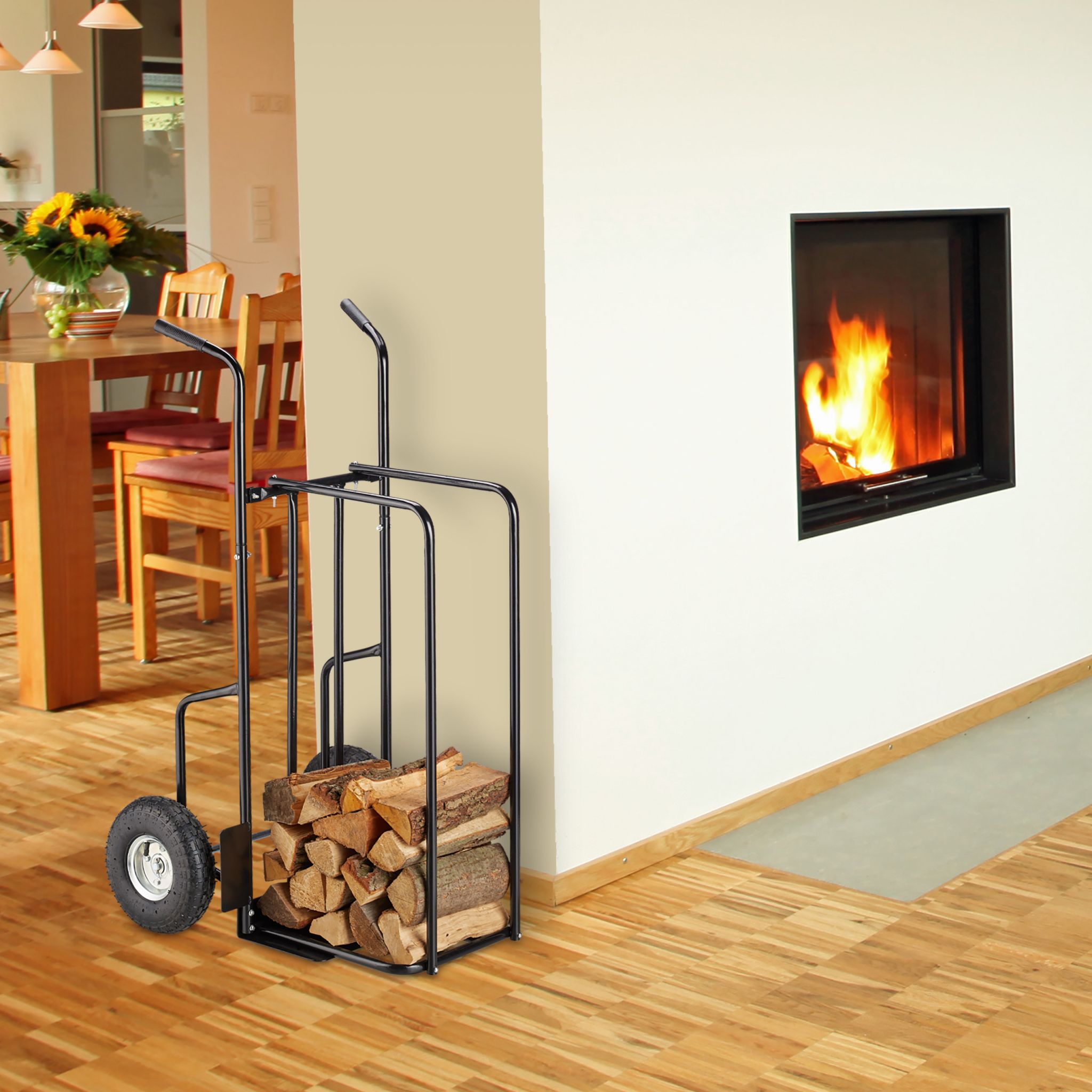 Kaminholzwagen XL Metall Schwarz-Silber von Relaxdays