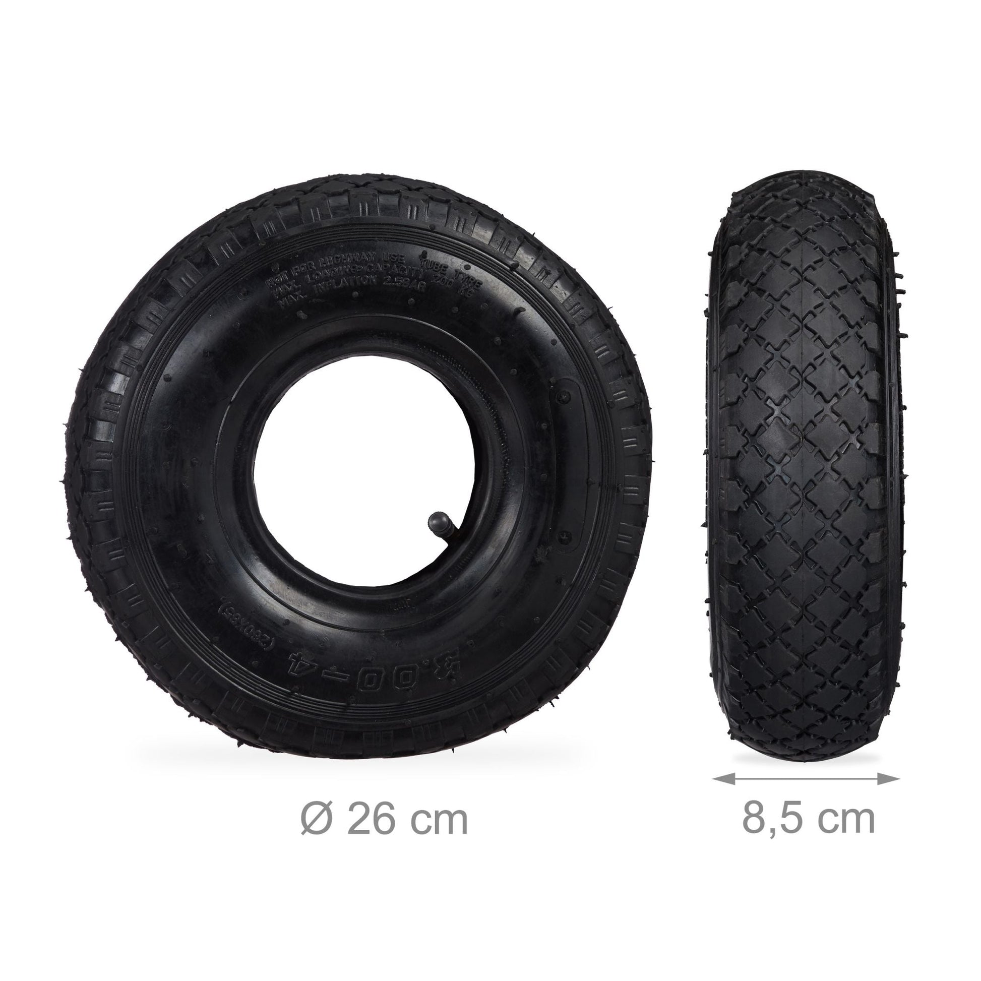 Sackkarrenreifen 3.00-4 mit Schlauch 2er-Set Schwarz von Relaxdays