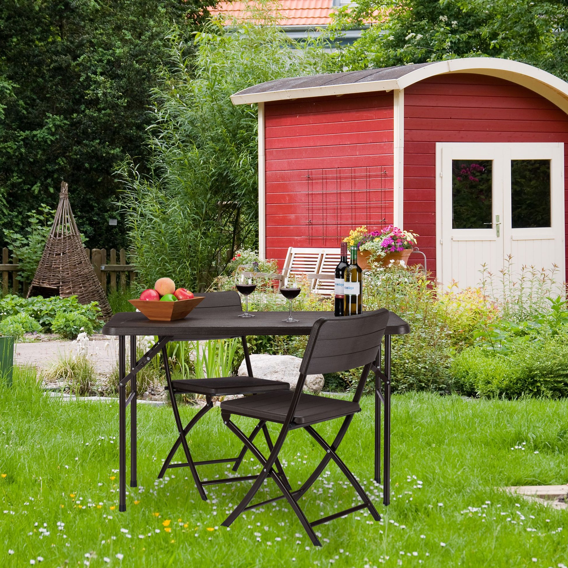Eckiger Gartentisch Holzoptik Dunkelbraun-Schwarz von Relaxdays