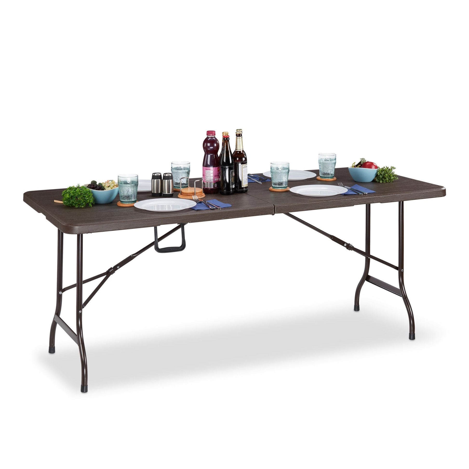 Klappbarer Gartentisch Holzoptik Braun-Schwarz von Relaxdays