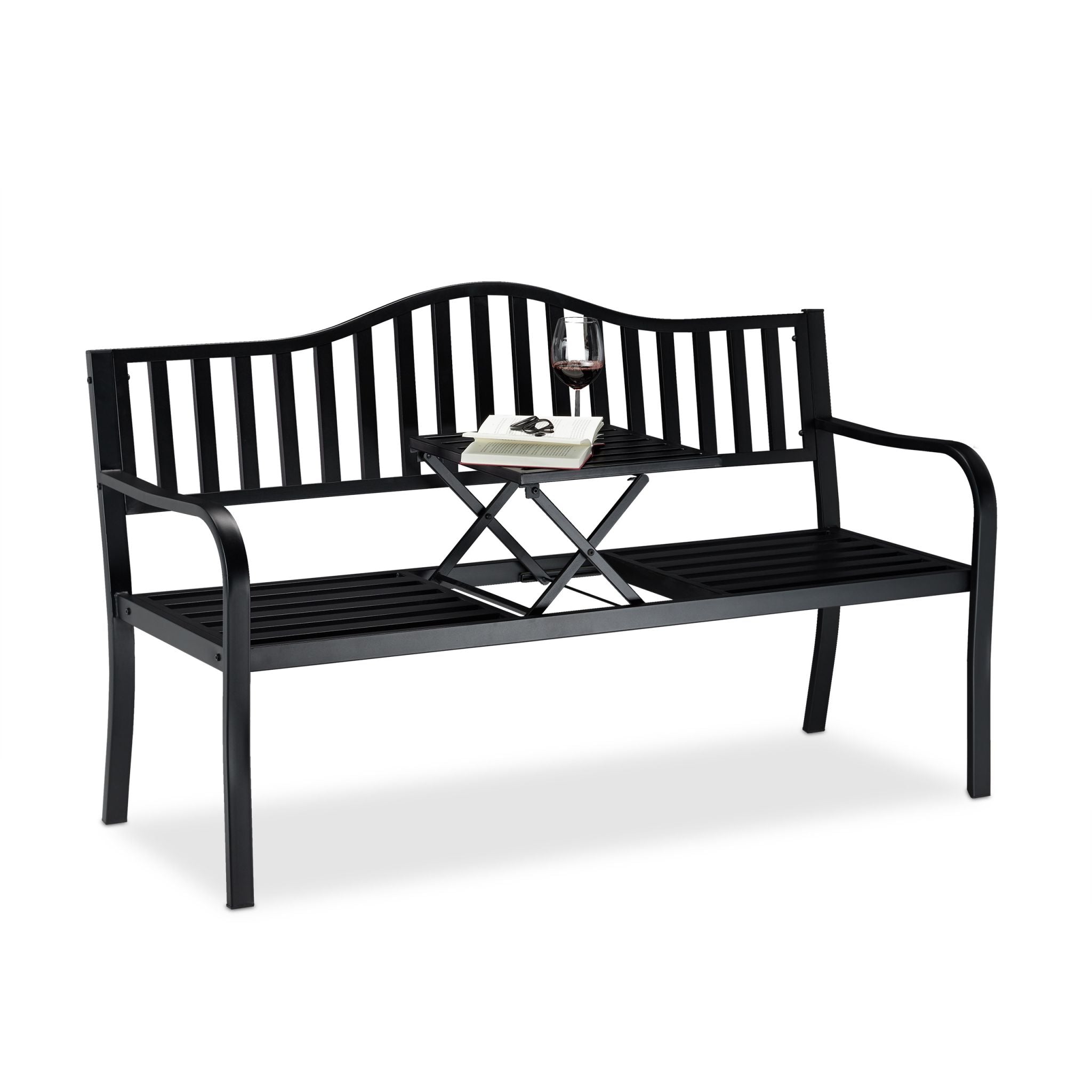 Gartenbank mit klappbarem Tisch Schwarz