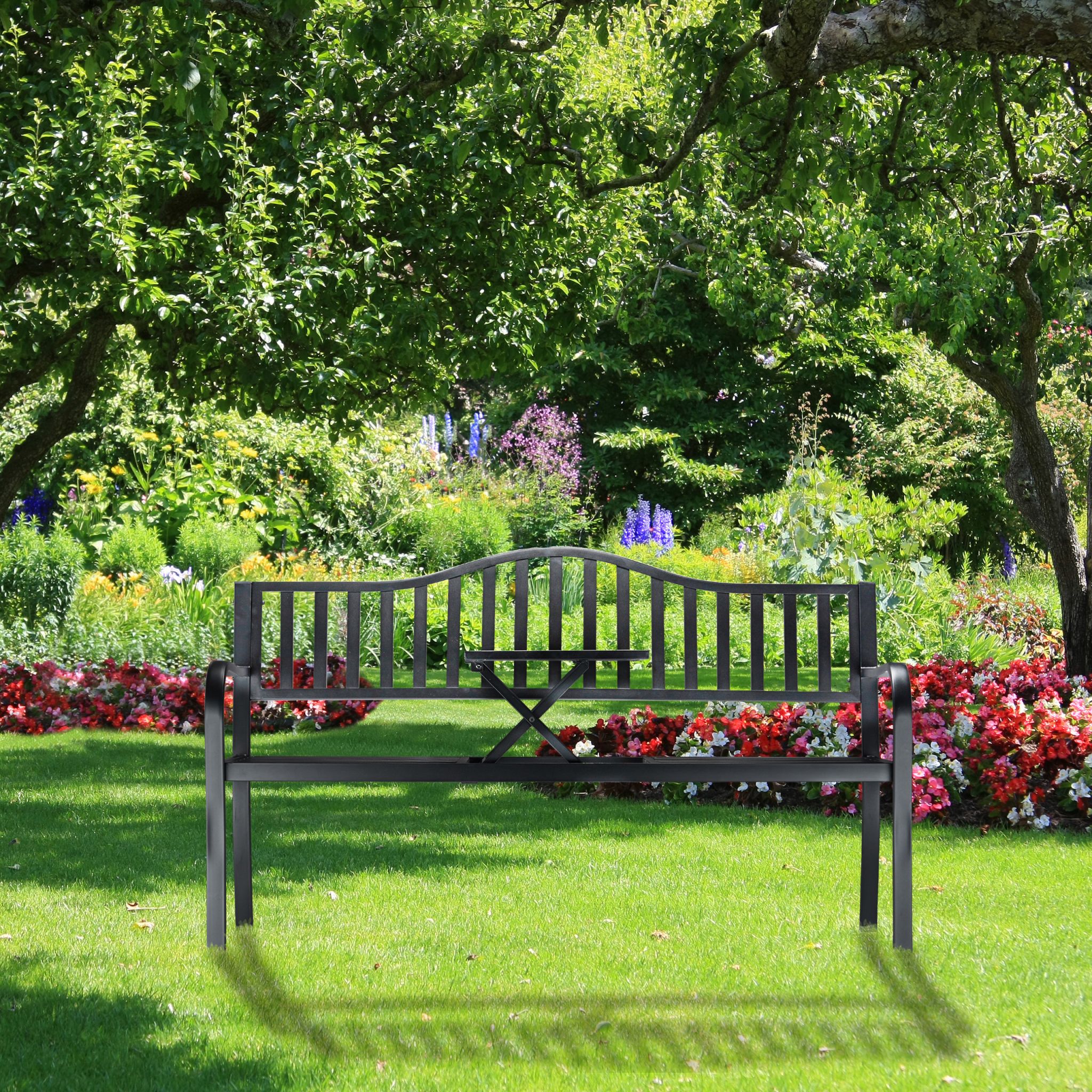 Gartenbank mit klappbarem Tisch Schwarz