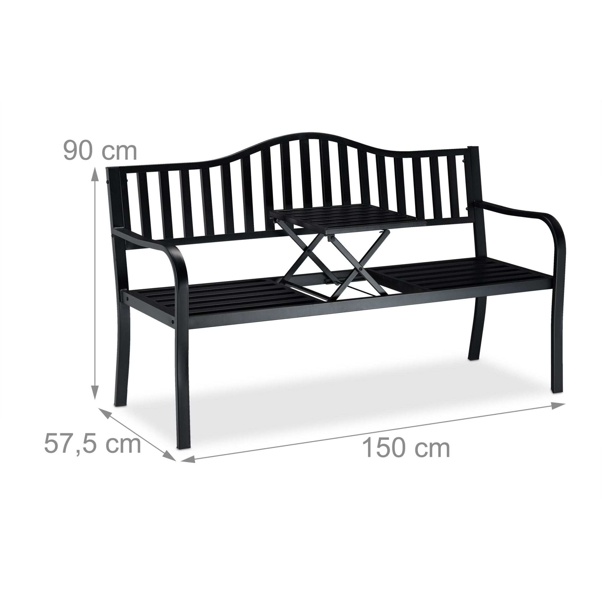 Gartenbank mit klappbarem Tisch Schwarz