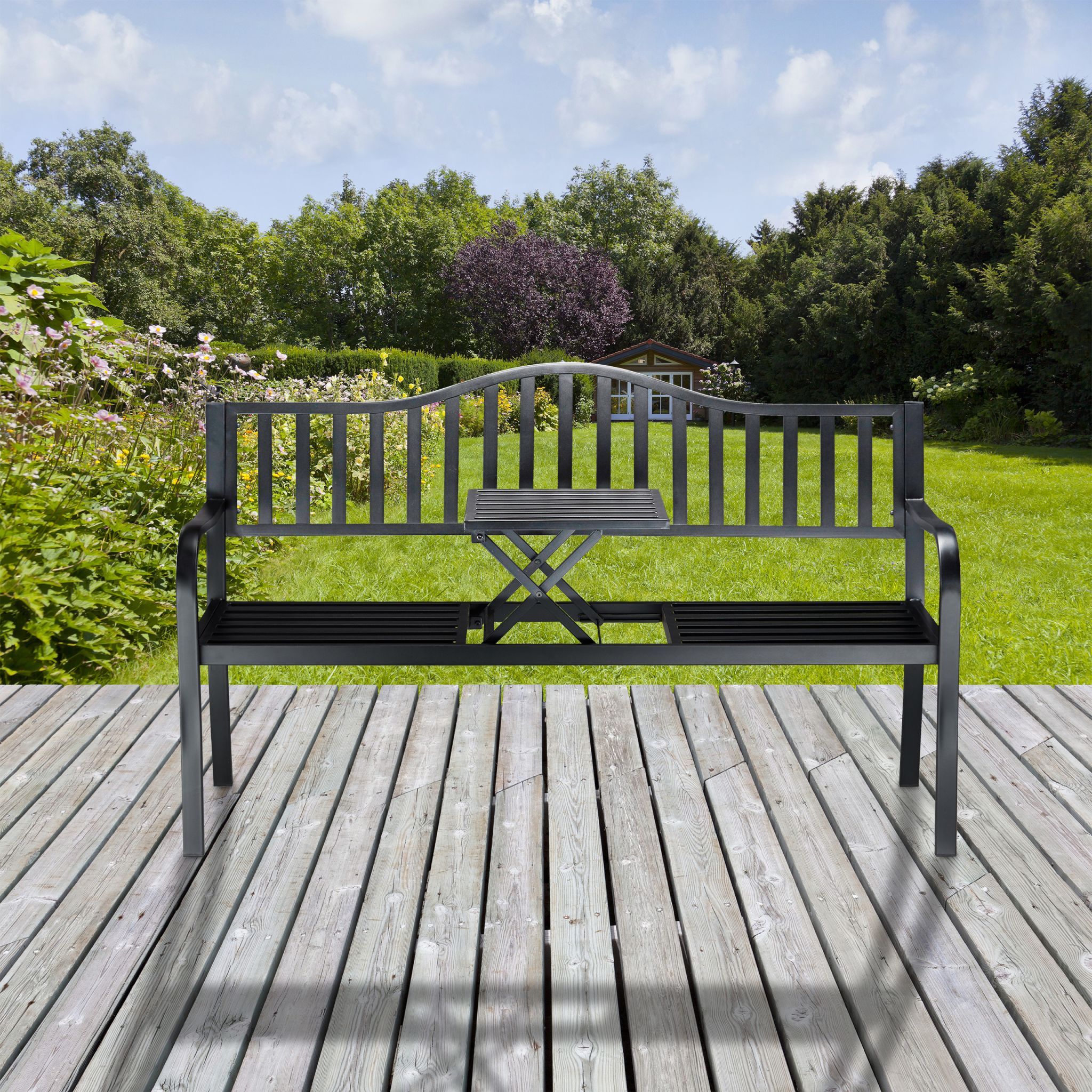 Gartenbank mit klappbarem Tisch Schwarz