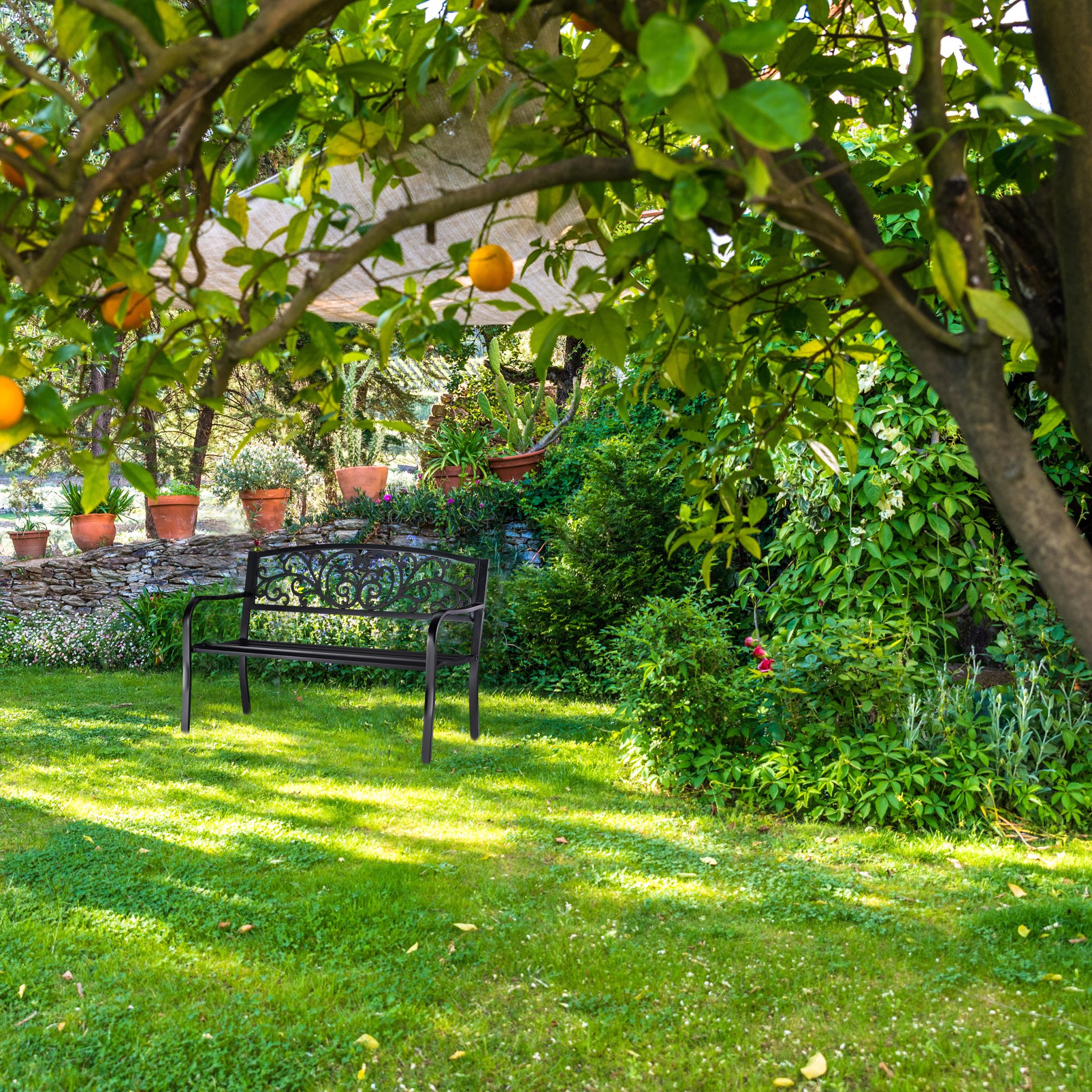 Gartenbank Metall Ornamente Schwarz von Relaxdays