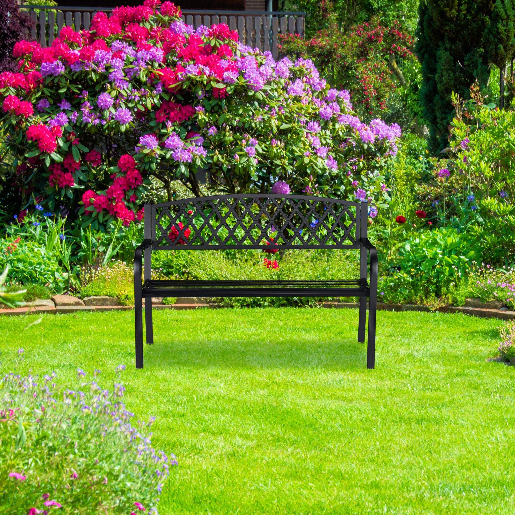 Gartenbank Metall mit Flechtmuster Schwarz