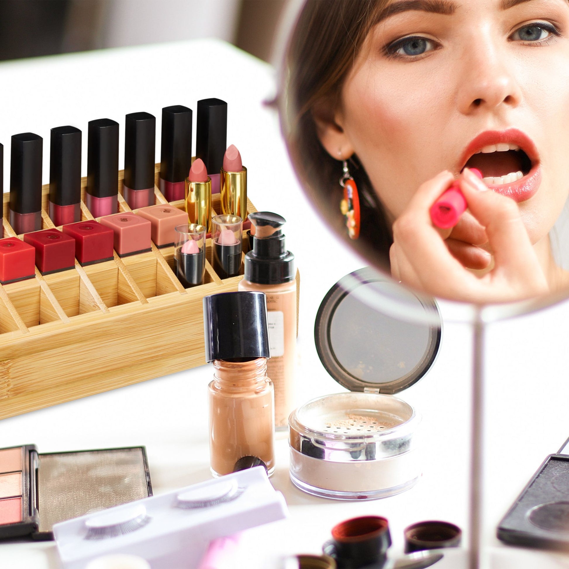 Lippenstifthalter 24 Fächer Hellbraun von Relaxdays
