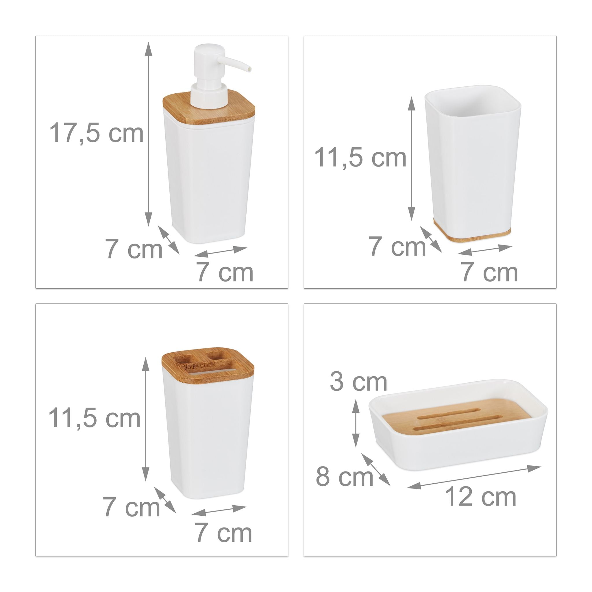 Badaccessoires Set 4-tlg. Weiss-Hellbraun von Relaxdays