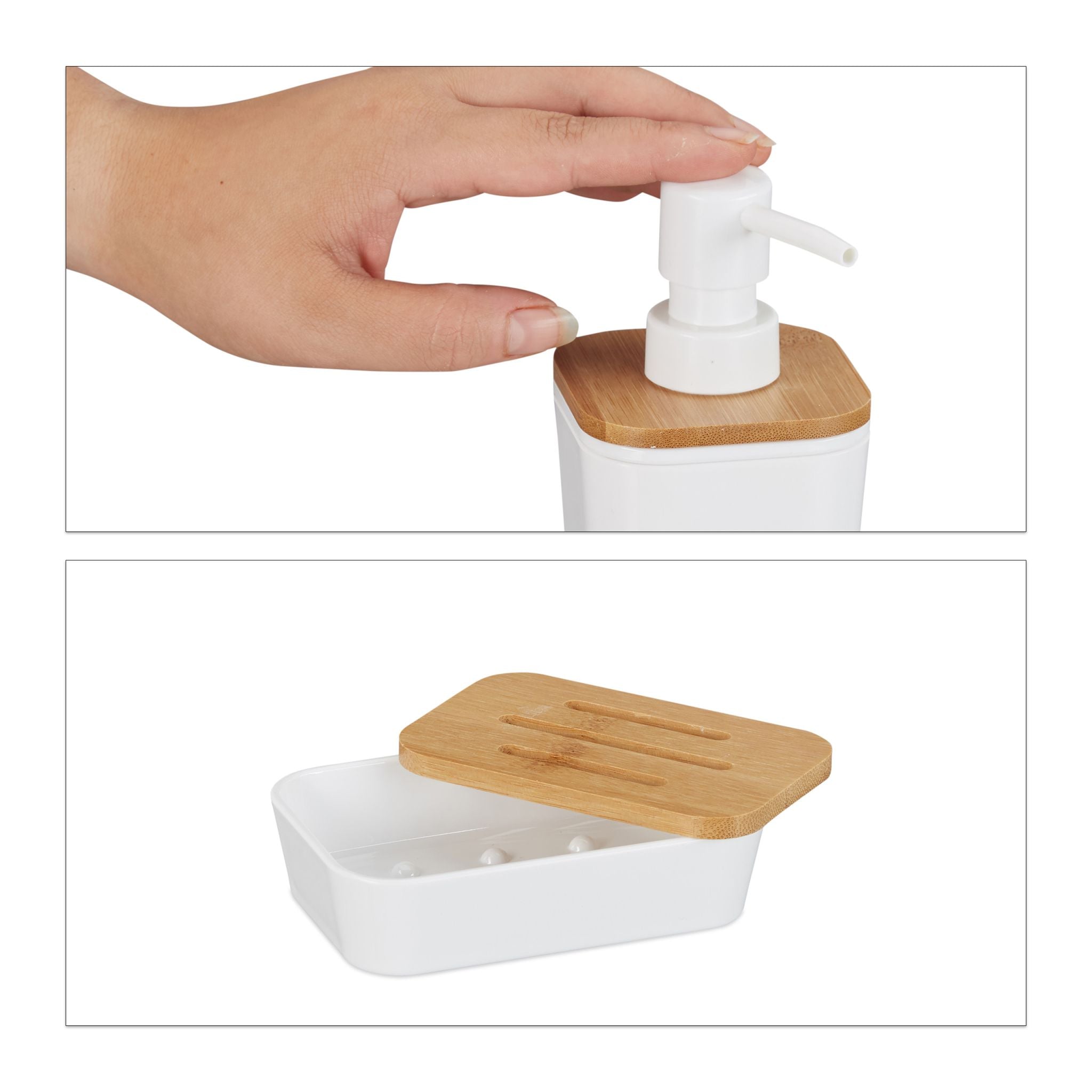 Badaccessoires Set 4-tlg. Weiss-Hellbraun von Relaxdays