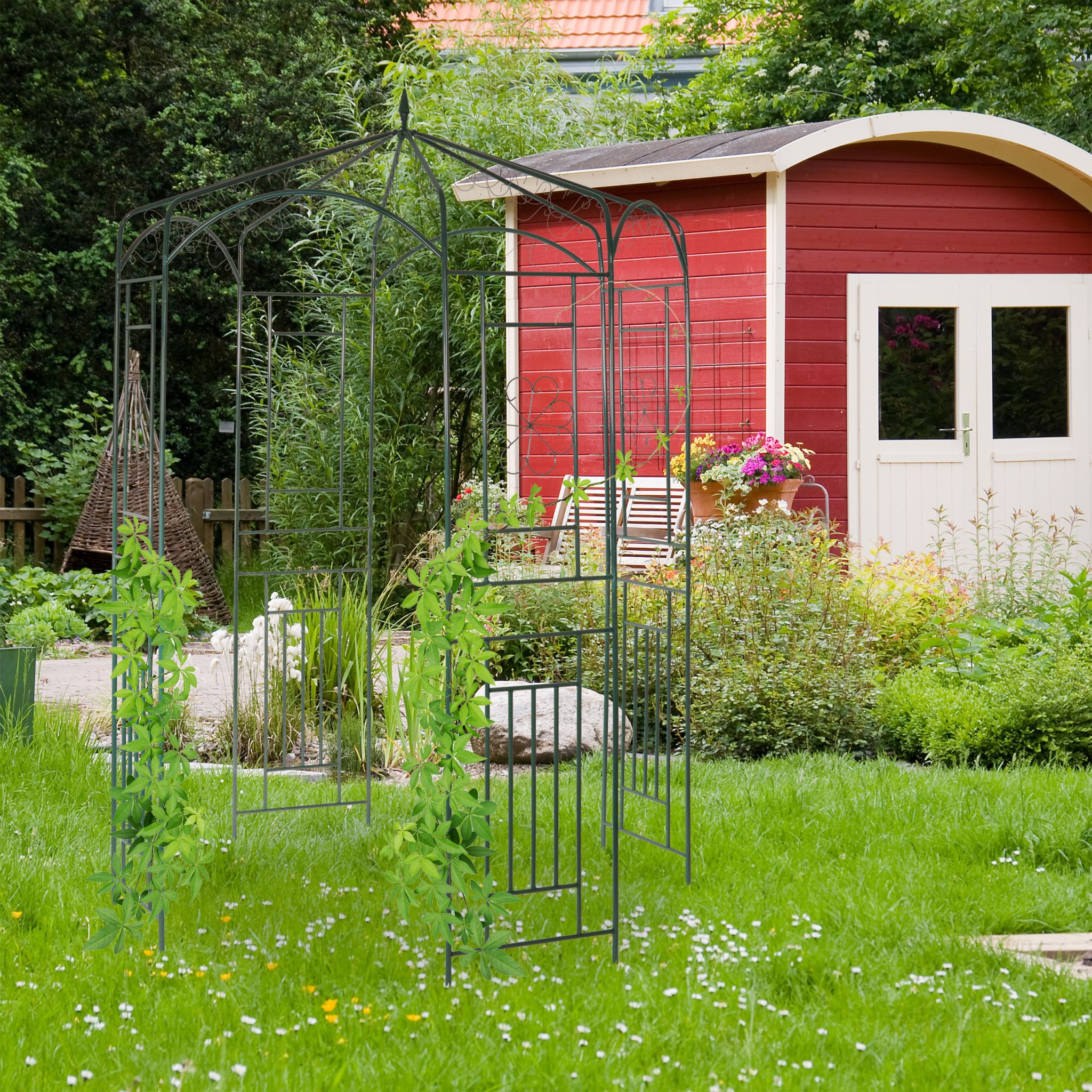 Rosenpavillon Metall Dunkelgrün von Relaxdays