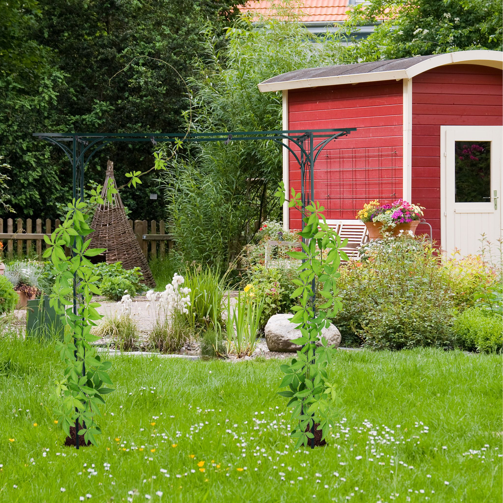 Rosenbogen Metall eckig Dunkelgrün von Relaxdays
