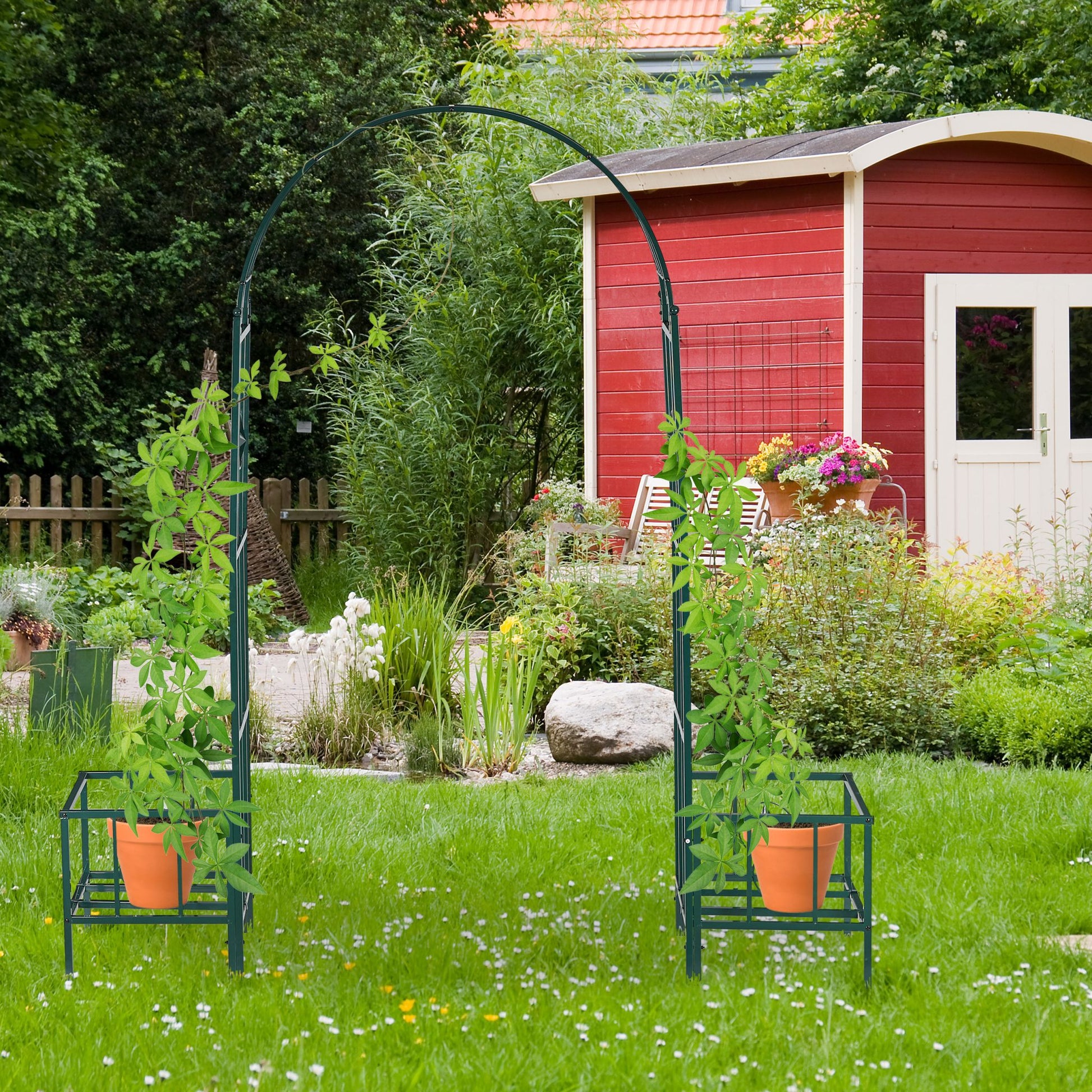 Rosenbogen mit Pflanzkasteneinsätzen Dunkelgrün von Relaxdays